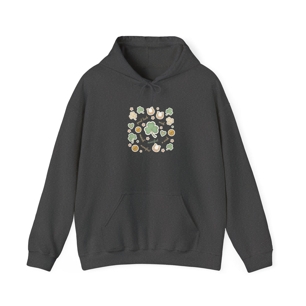 Lucky Charm Sticker Pattern Hoodie | mint gold good luck symbols