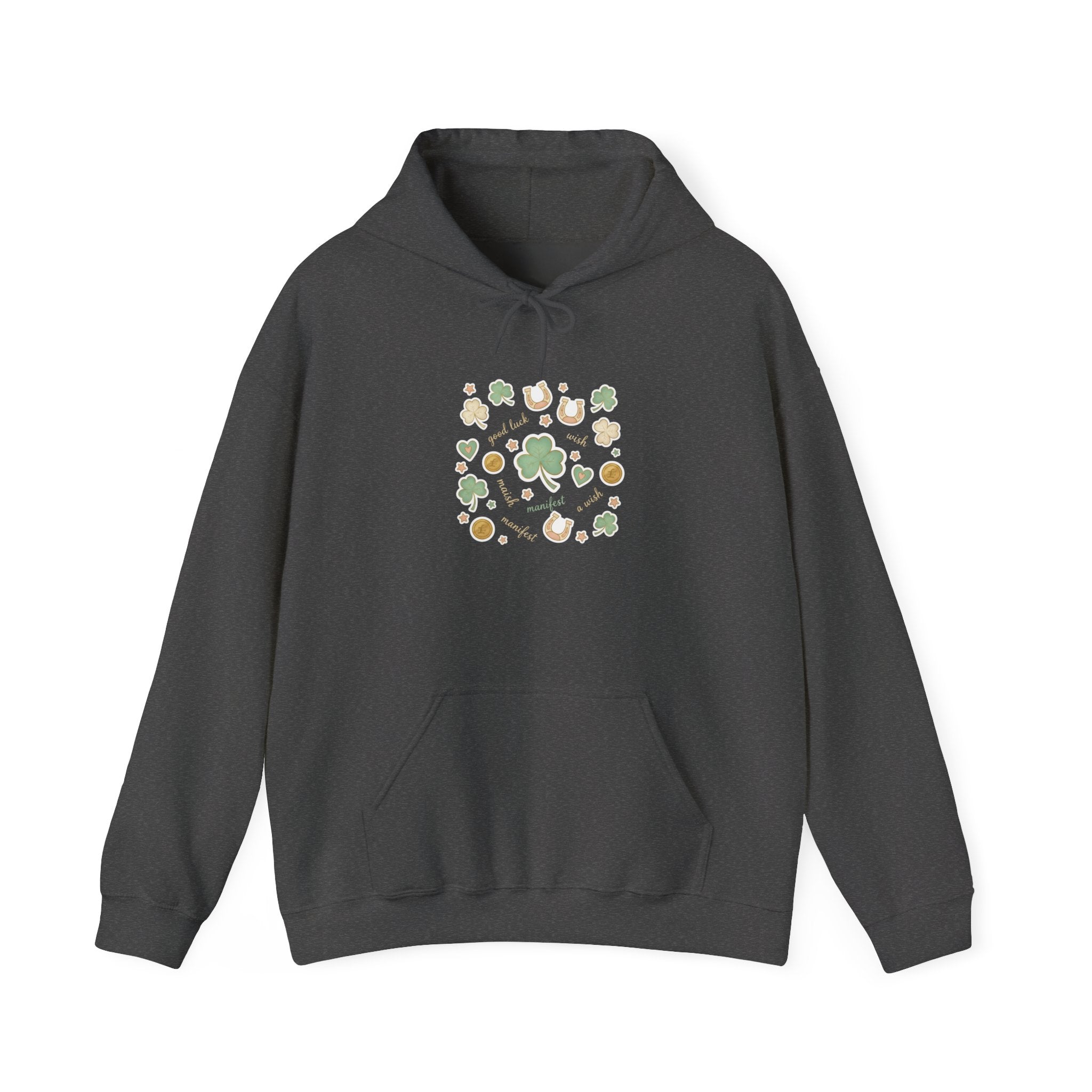 Lucky Charm Sticker Pattern Hoodie | mint gold good luck symbols