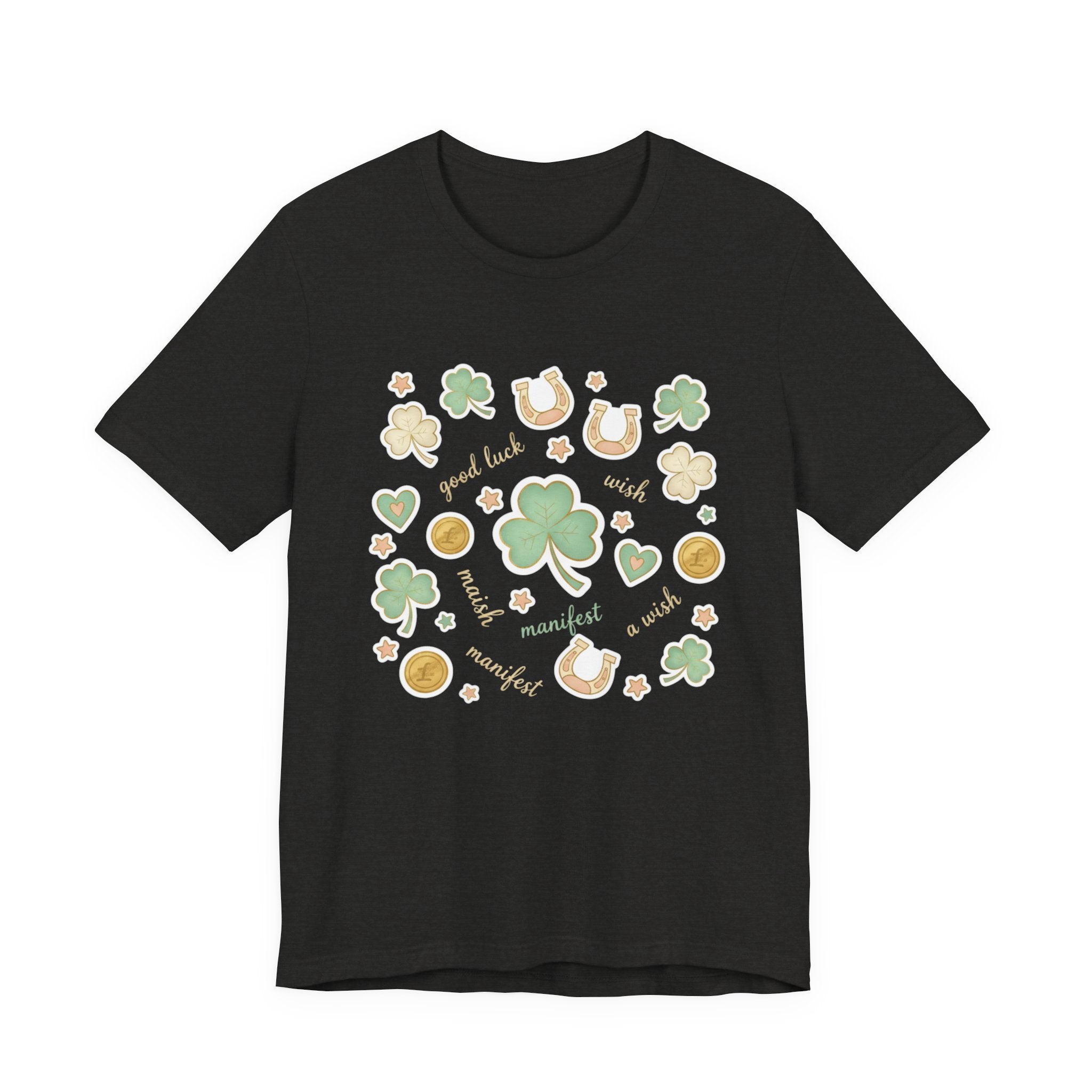 Lucky Charm Sticker Pattern Tee | Mint Gold good luck symbol pattern