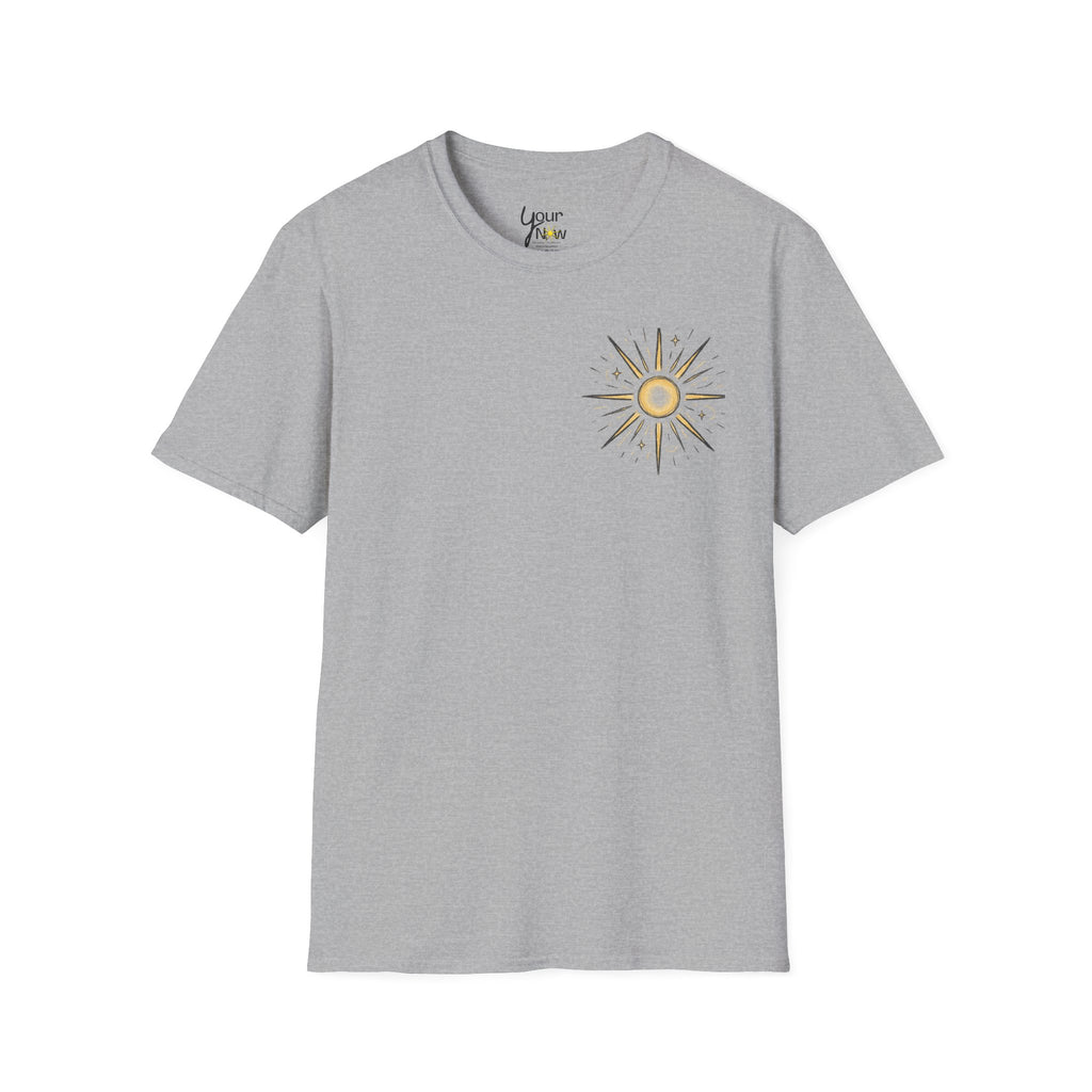 Sunburst Graphic T-Shirt — Retro Celestial Sun Chest & Back Print