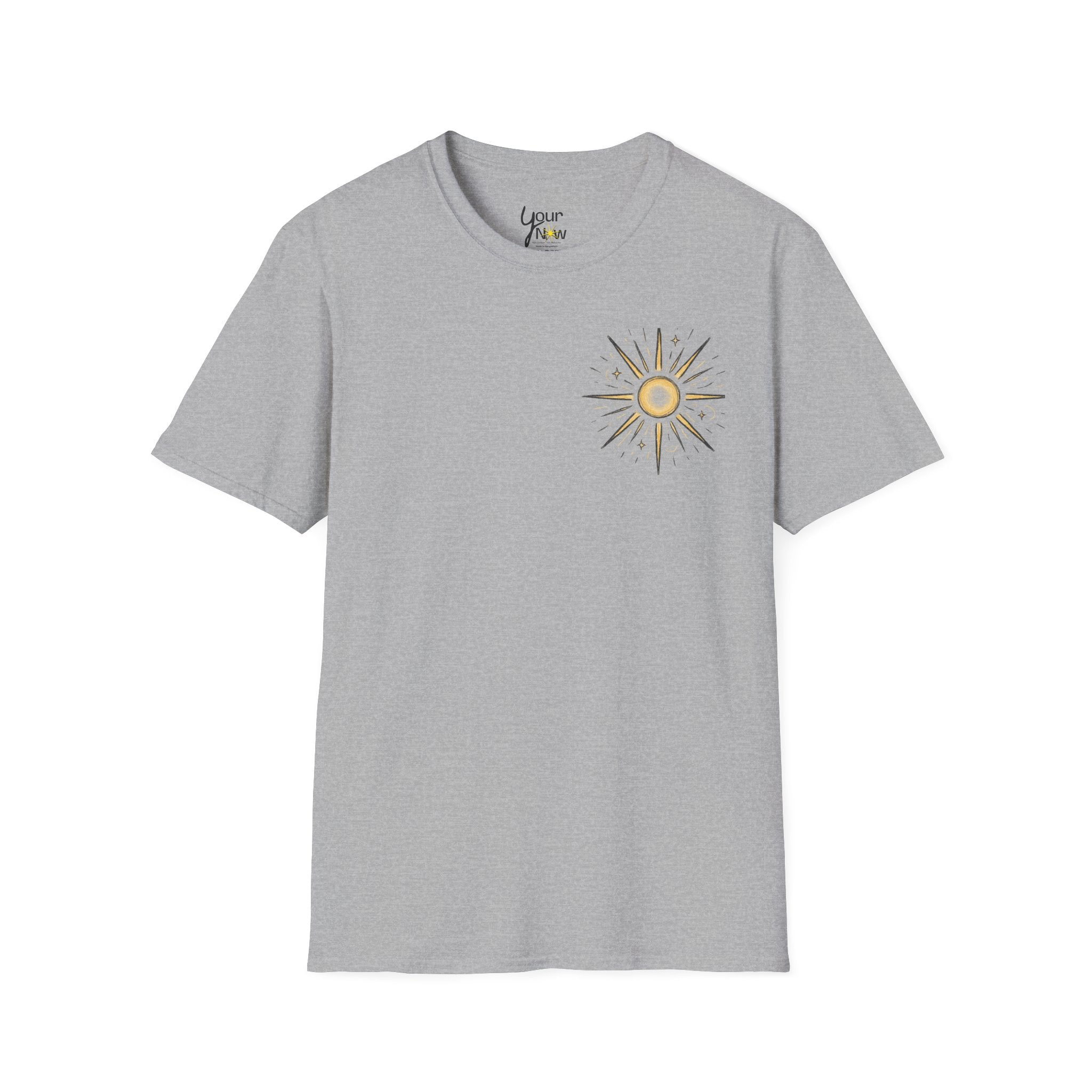 Sunburst Graphic T-Shirt — Retro Celestial Sun Chest & Back Print
