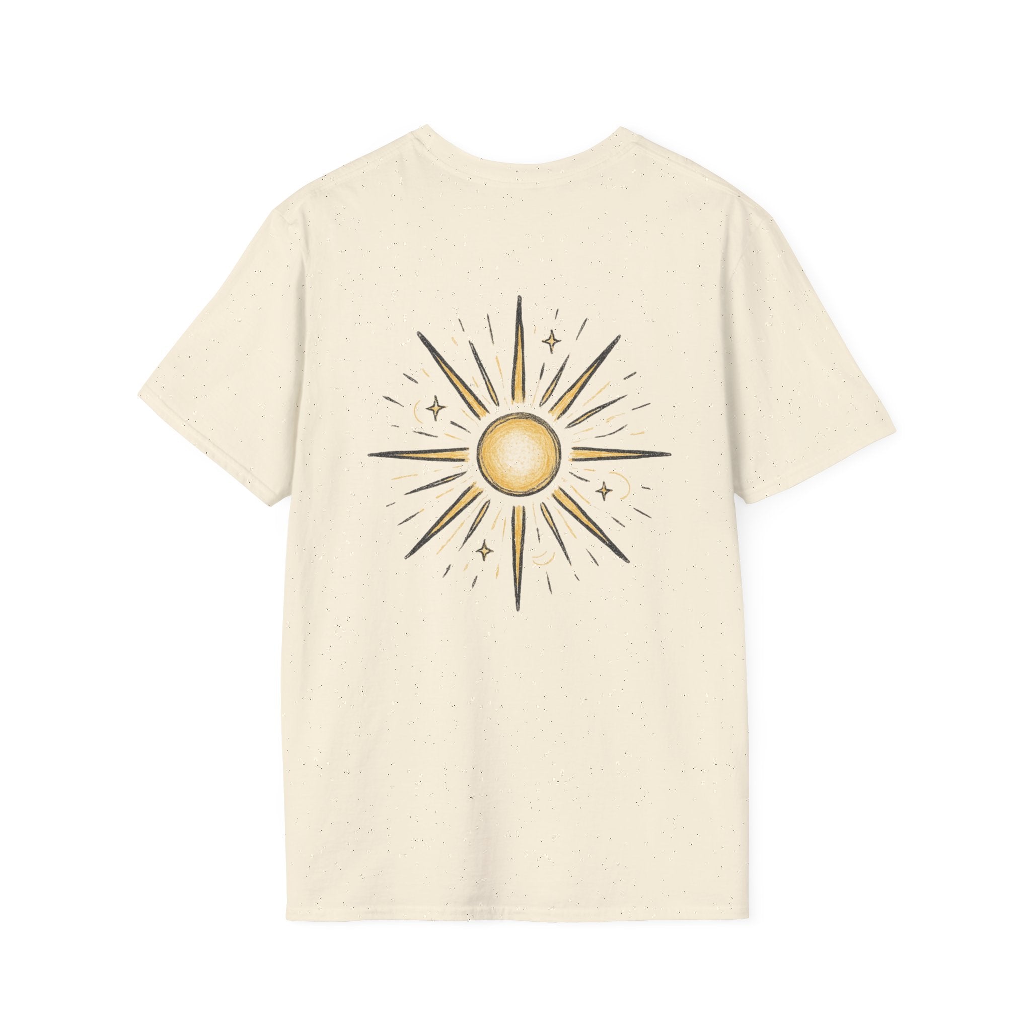Sunburst Graphic T-Shirt — Retro Celestial Sun Chest & Back Print