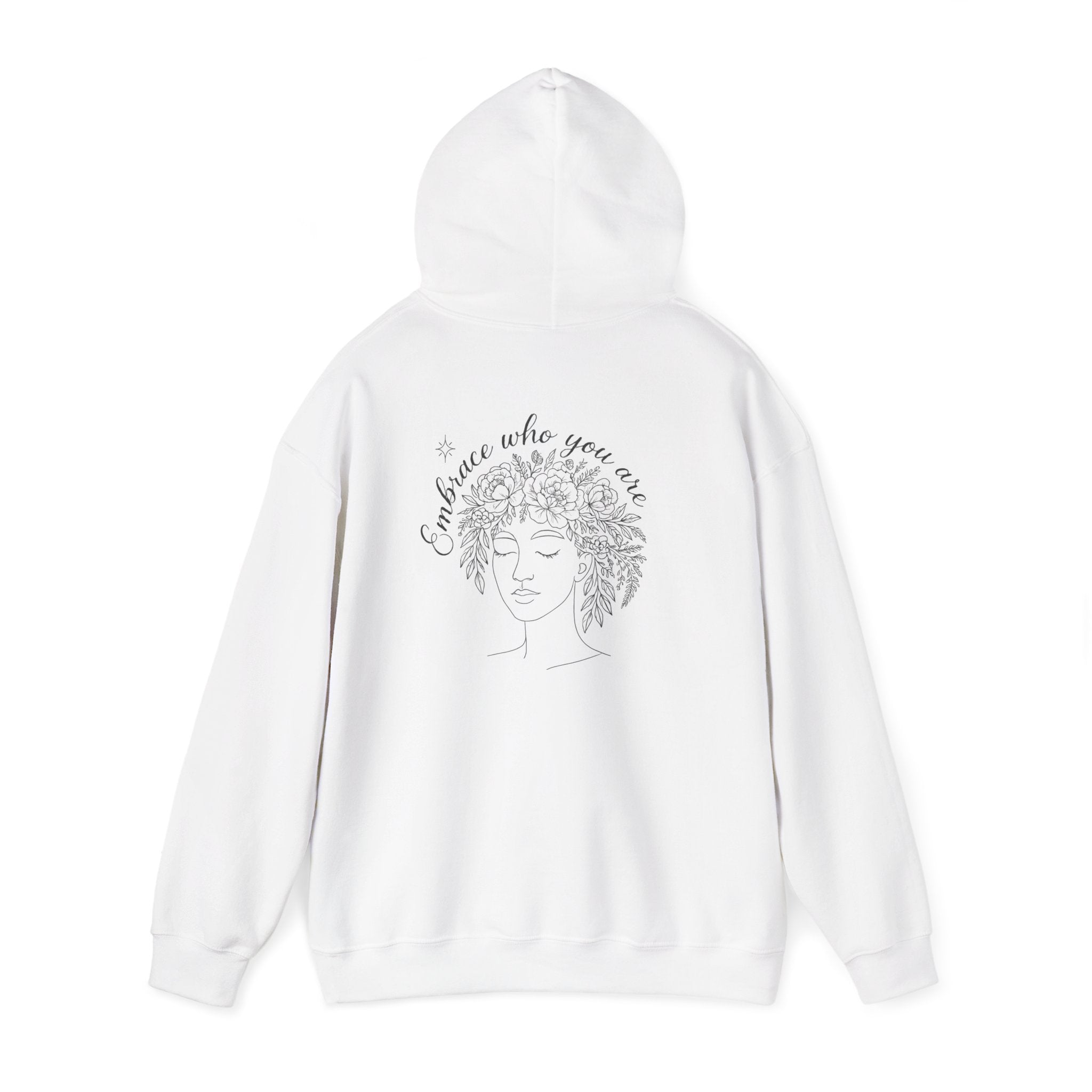 Hoodie – "Embrace Where You Are" Floral Line Art Comfort Hoodie
