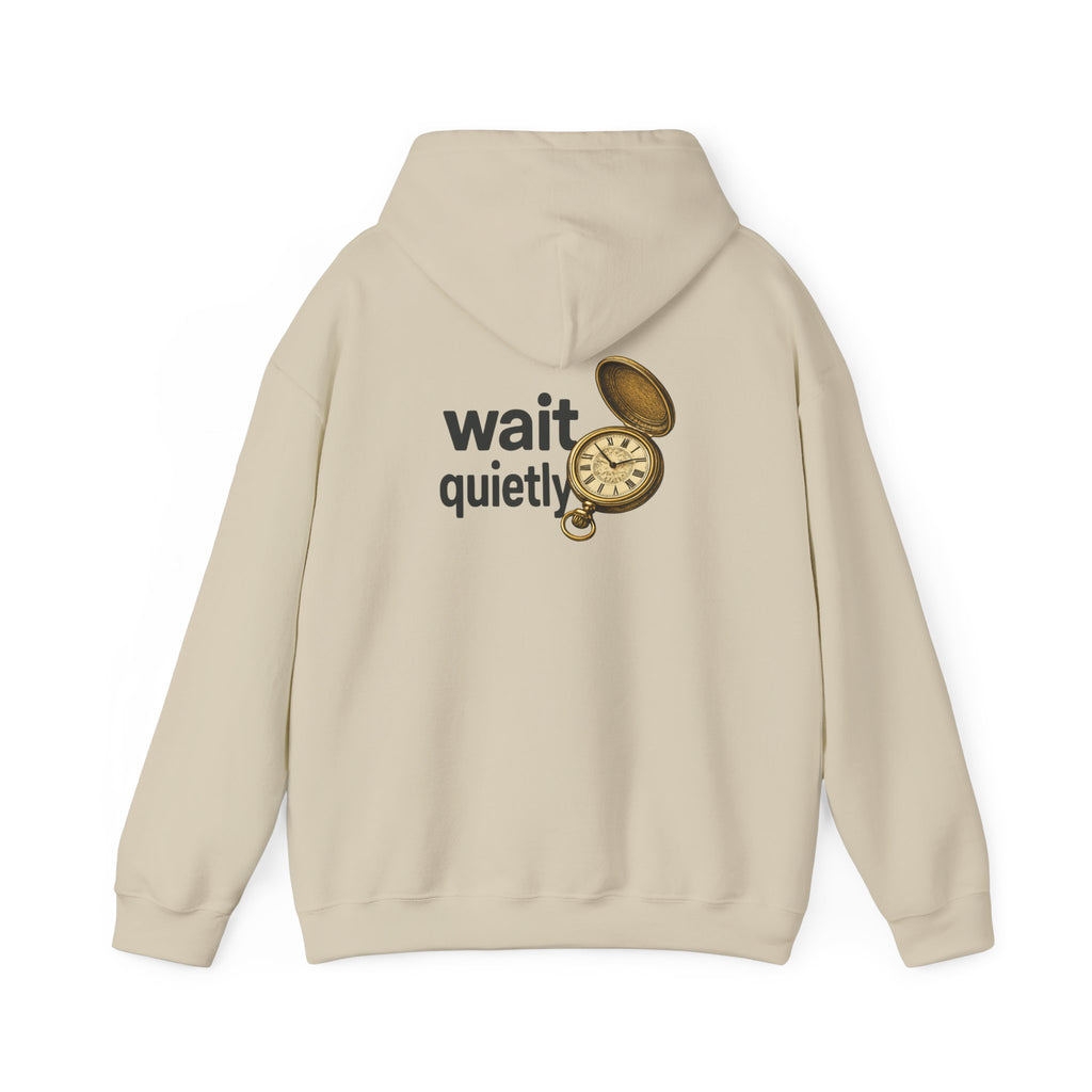 Wait Quietly Pocket Watch Hoodie – Vintage Timepiece Graphic Sweatshirt