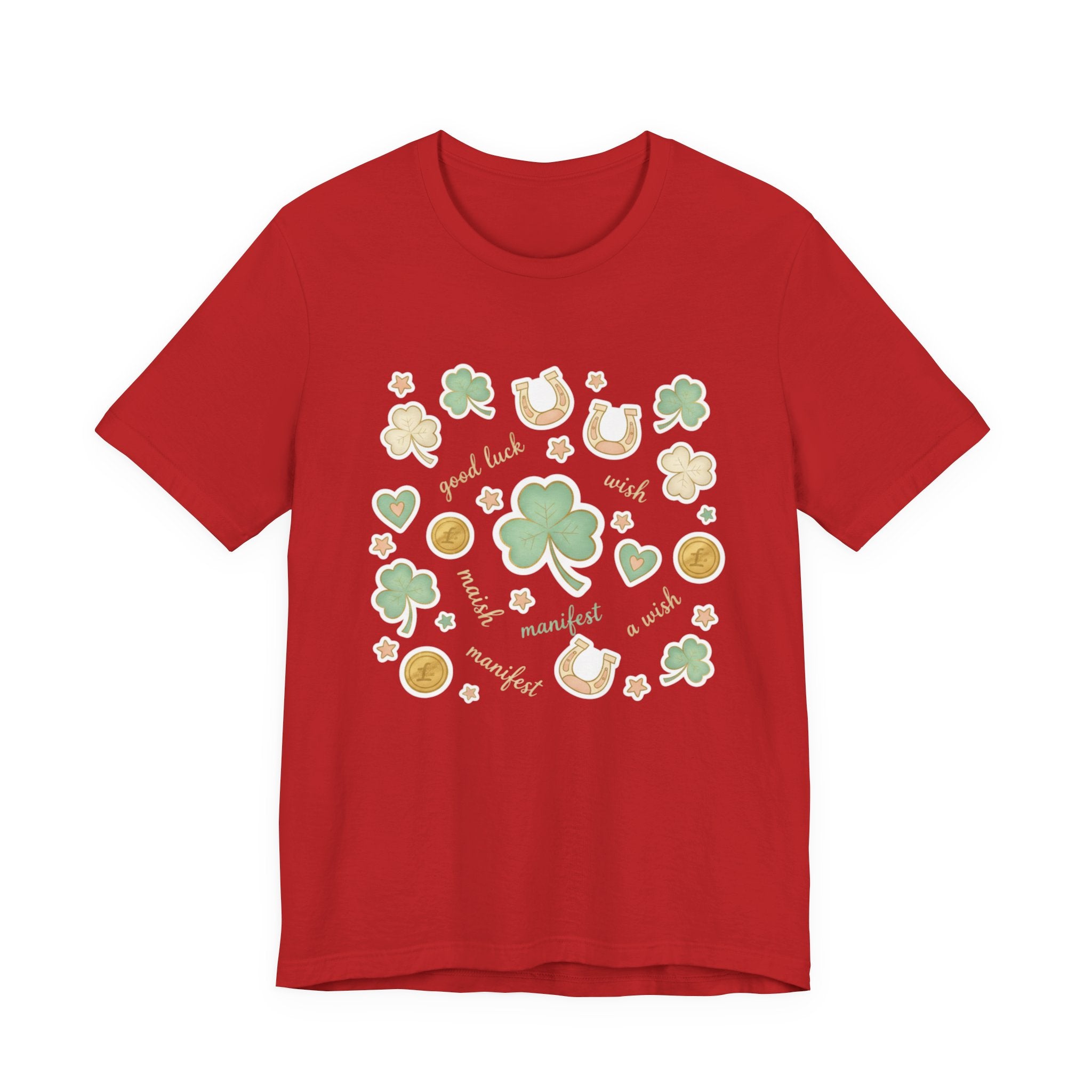 Lucky Charm Sticker Pattern Tee | Mint Gold good luck symbol pattern