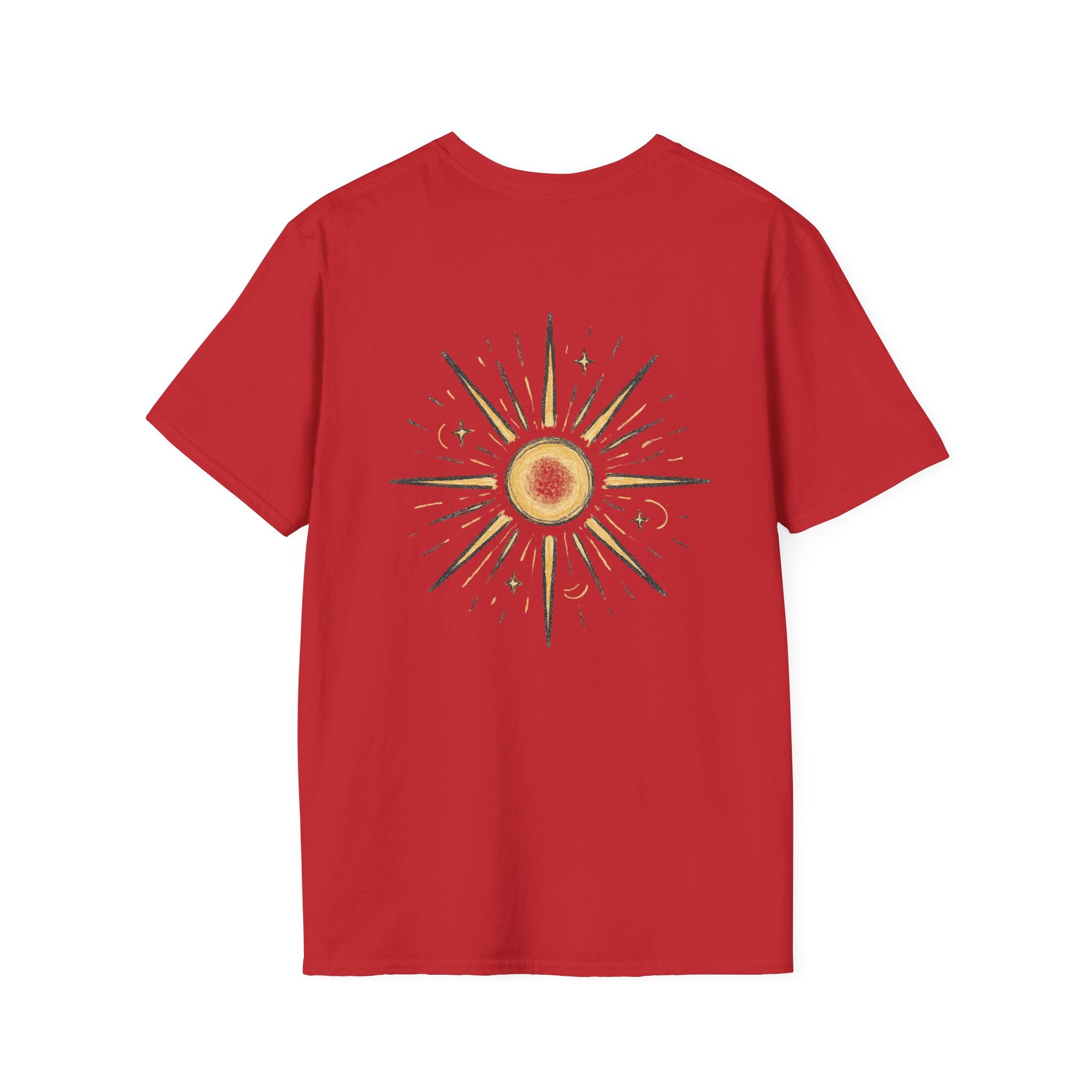 Sunburst Graphic T-Shirt — Retro Celestial Sun Chest & Back Print