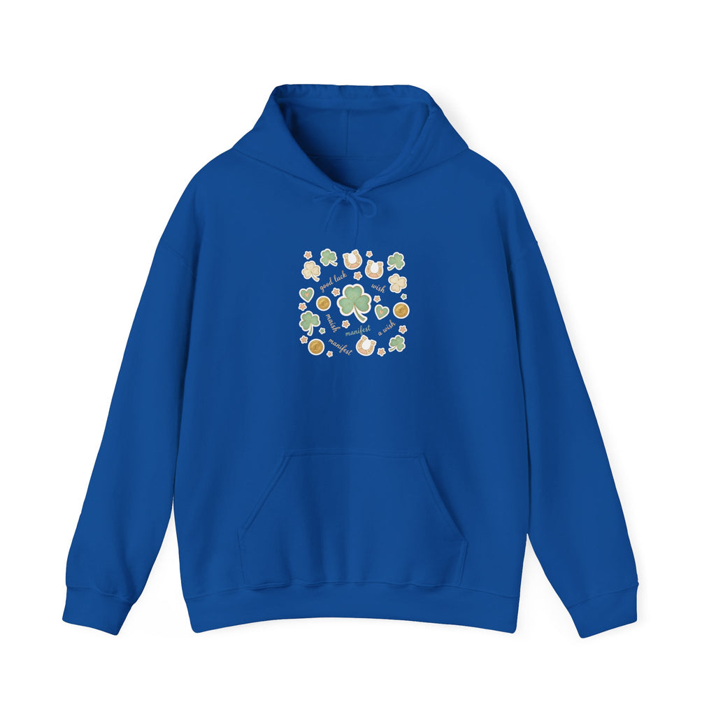 Lucky Charm Sticker Pattern Hoodie | mint gold good luck symbols