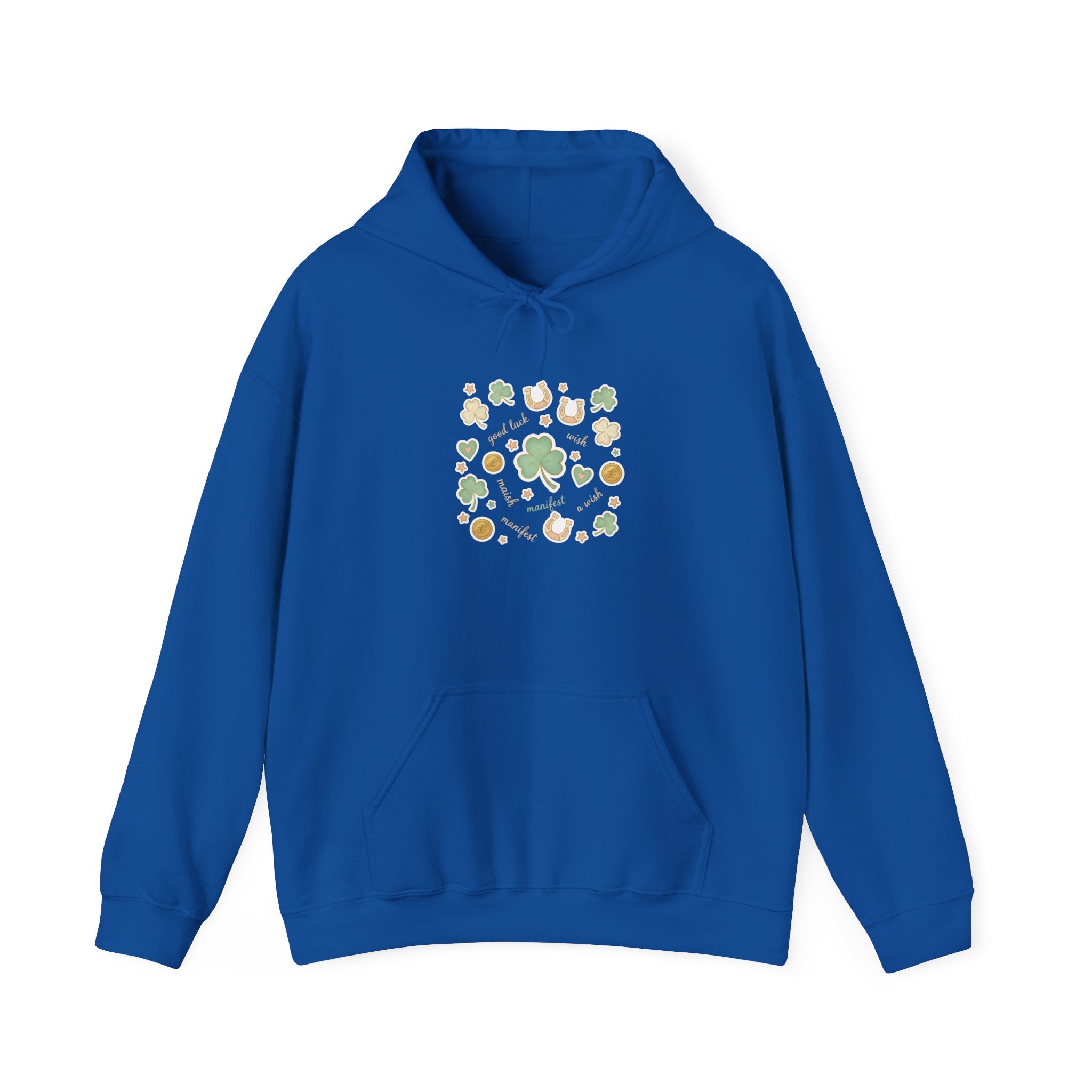 Lucky Charm Sticker Pattern Hoodie | mint gold good luck symbols