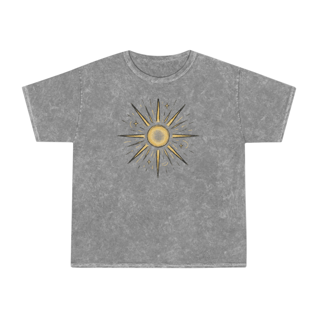 Mineral Wash Sunburst Tee — Vintage Golden Sun Graphic