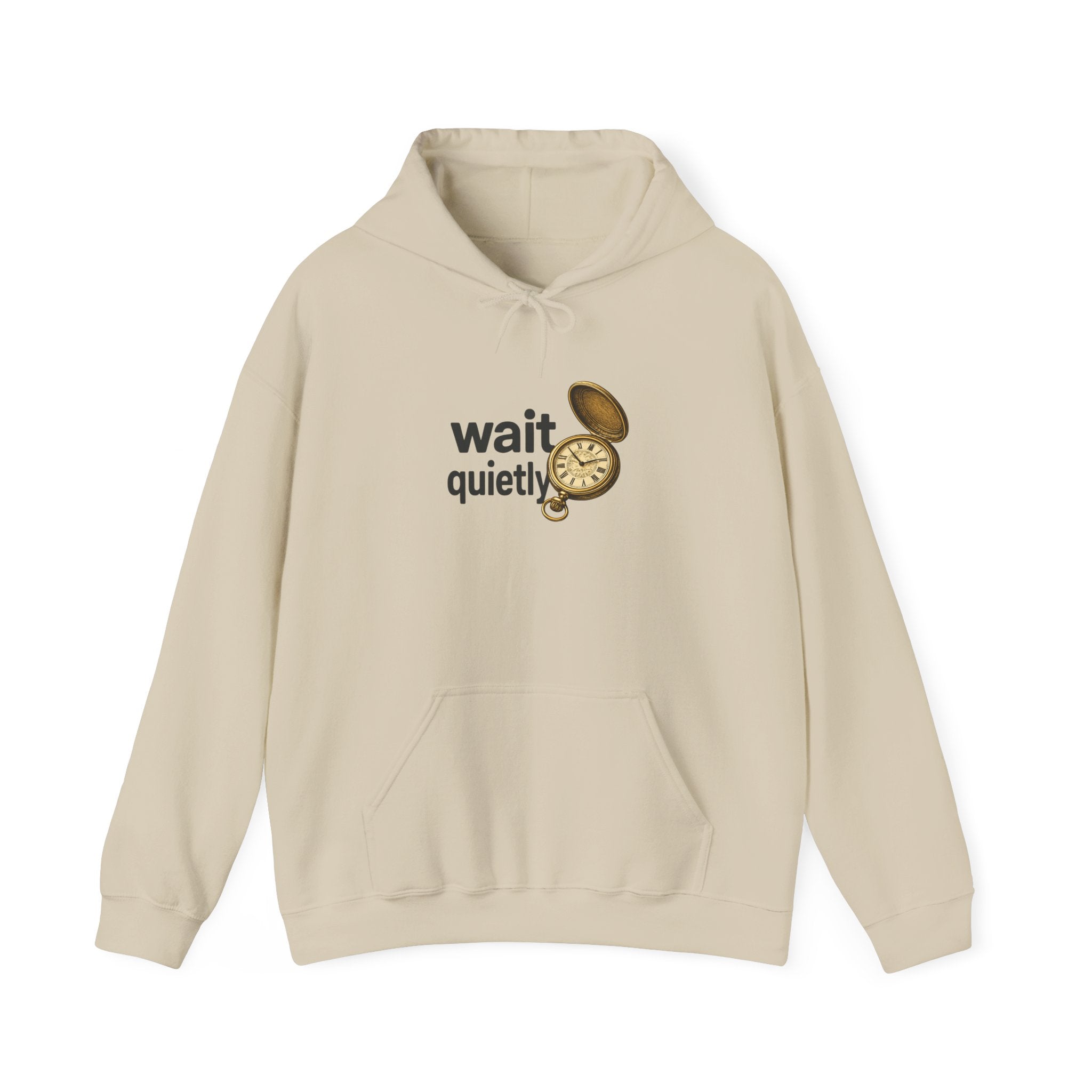 Wait Quietly Pocket Watch Hoodie – Vintage Timepiece Graphic Sweatshirt