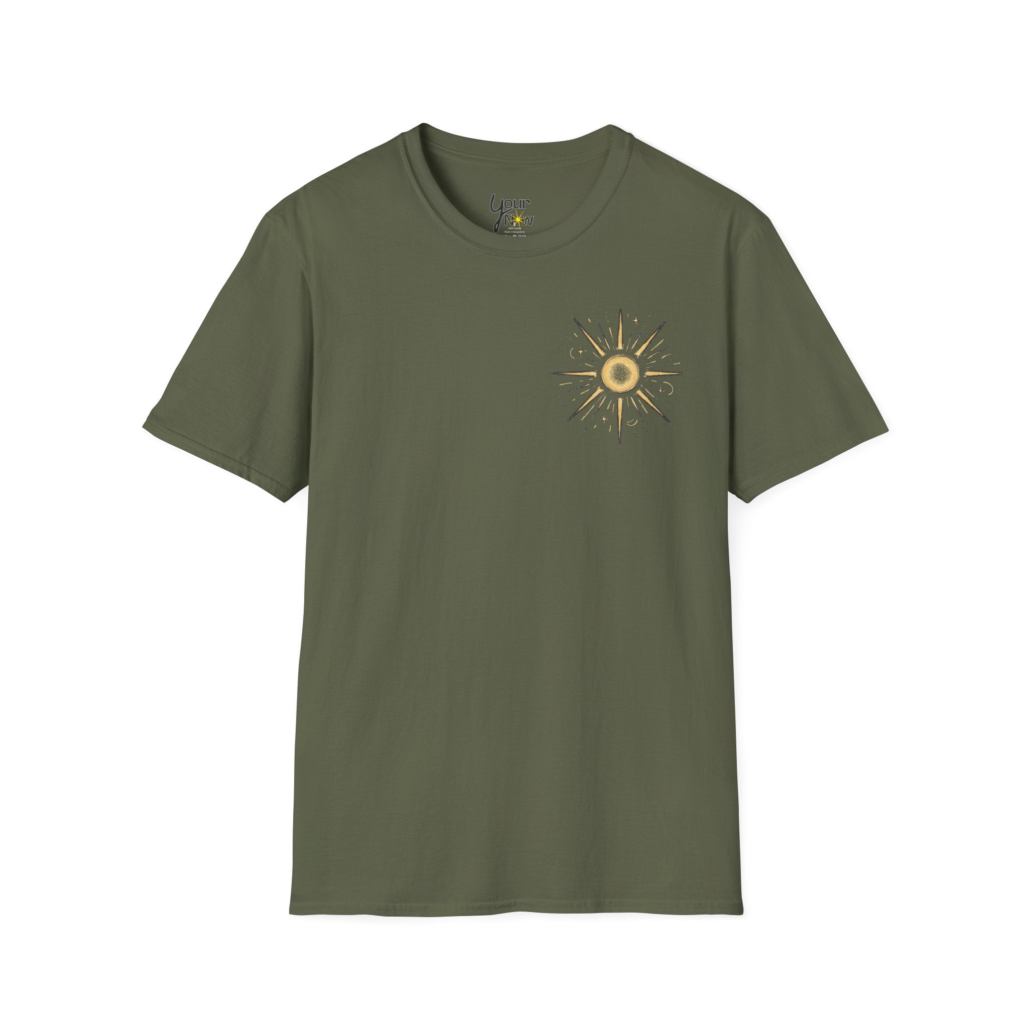 Sunburst Graphic T-Shirt — Retro Celestial Sun Chest & Back Print