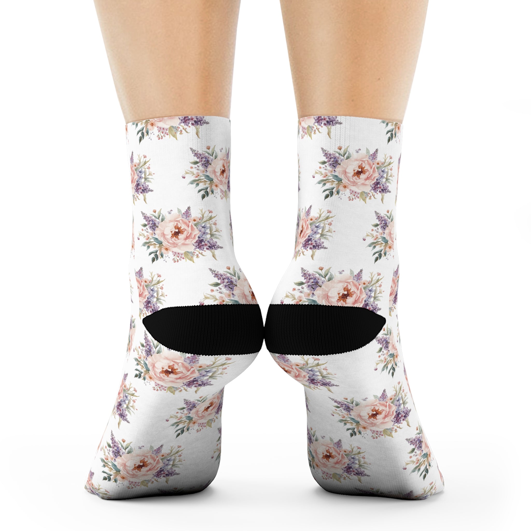 Floral Vintage Rose Crew Socks — Pretty Pastel Bouquet Pattern