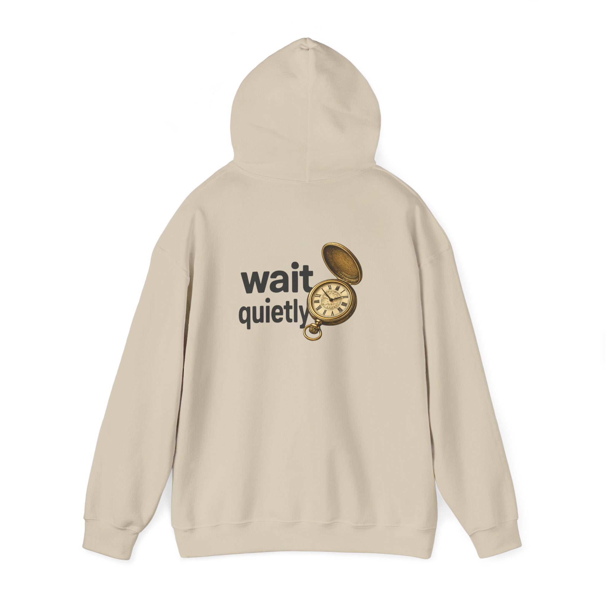 Wait Quietly Pocket Watch Hoodie – Vintage Timepiece Graphic Sweatshirt