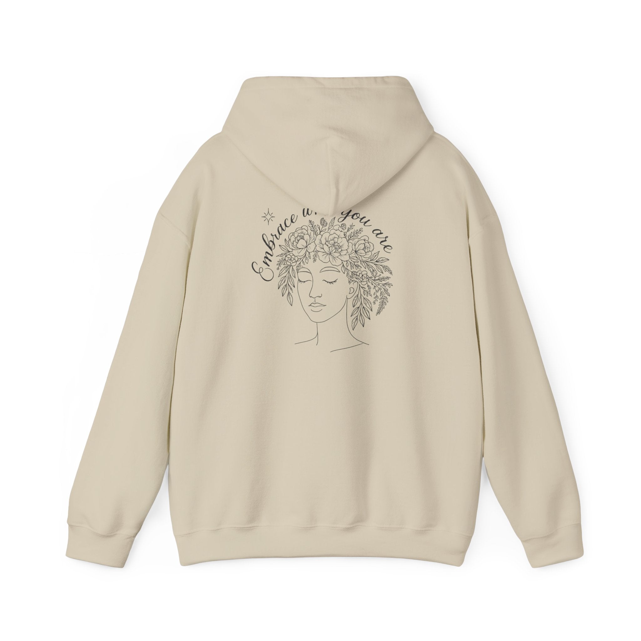 Hoodie – "Embrace Where You Are" Floral Line Art Comfort Hoodie
