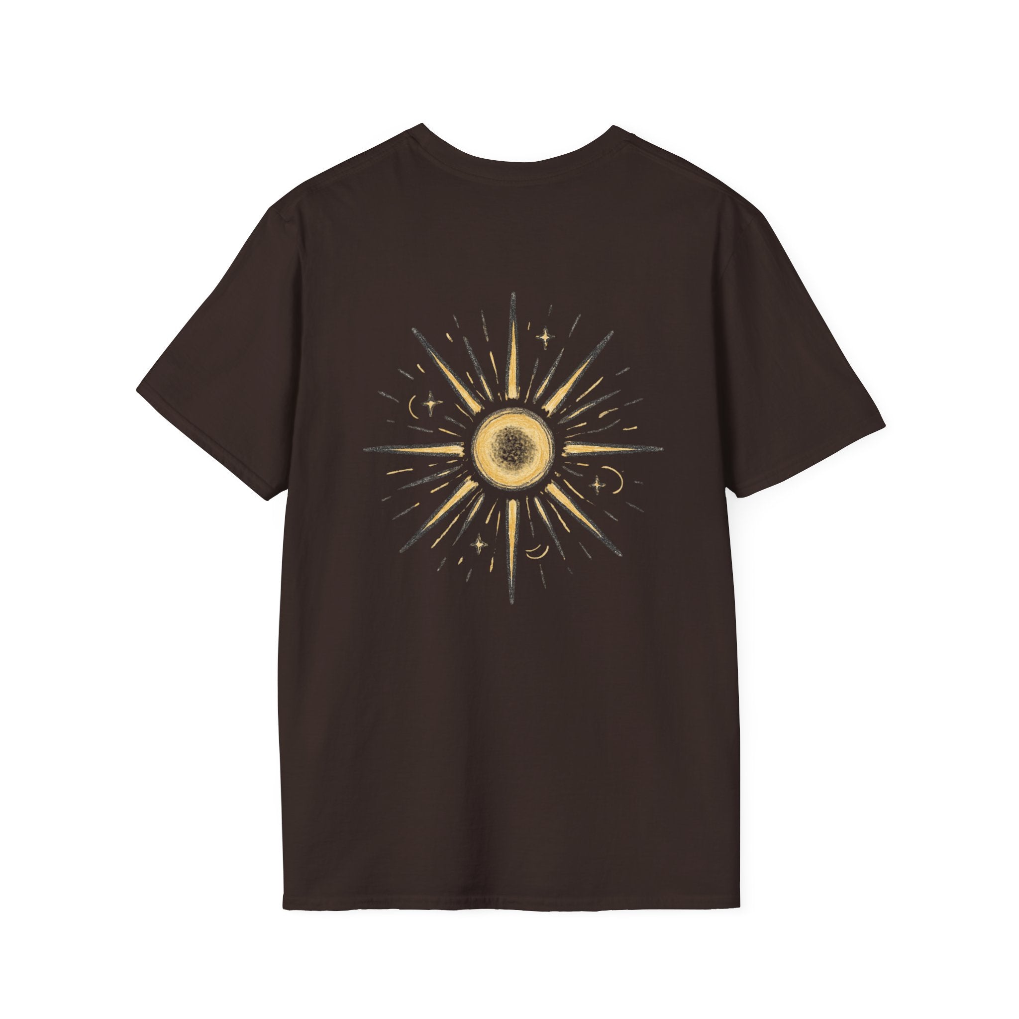 Sunburst Graphic T-Shirt — Retro Celestial Sun Chest & Back Print