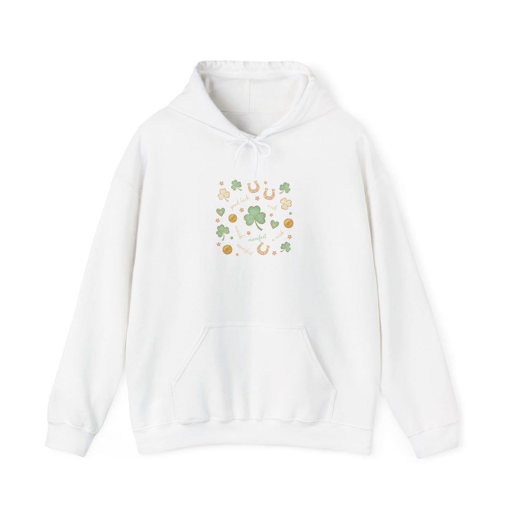 Lucky Charm Sticker Pattern Hoodie | mint gold good luck symbols