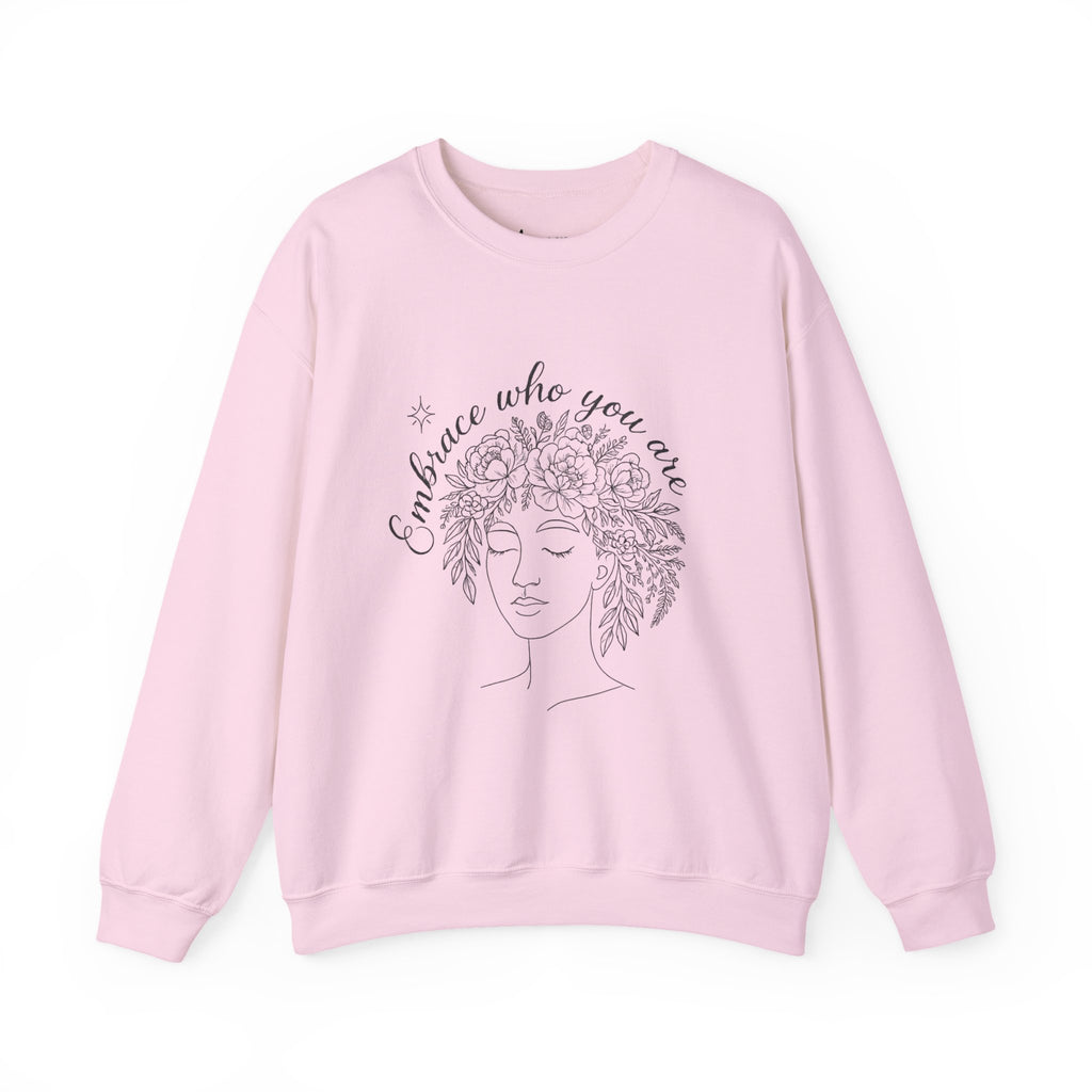 Sweatshirt — "Embrace Who You Are" Floral Line Art Crewneck