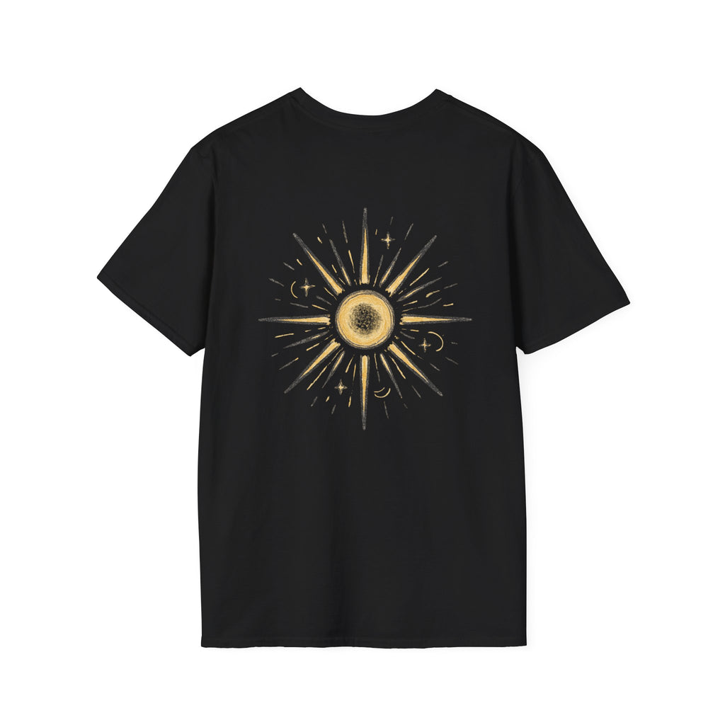 Sunburst Graphic T-Shirt — Retro Celestial Sun Chest & Back Print