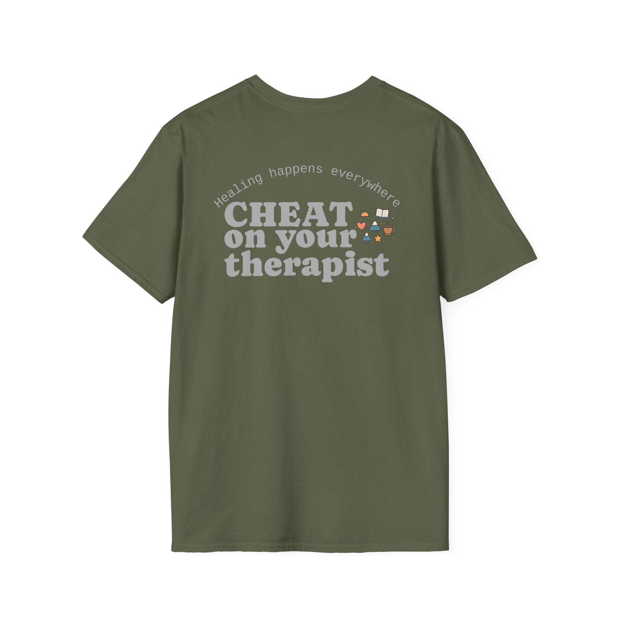 Cheat on Your Therapist T‑Shirt — Funny Mental Health‑Humor Tee with Coffee & Books Design