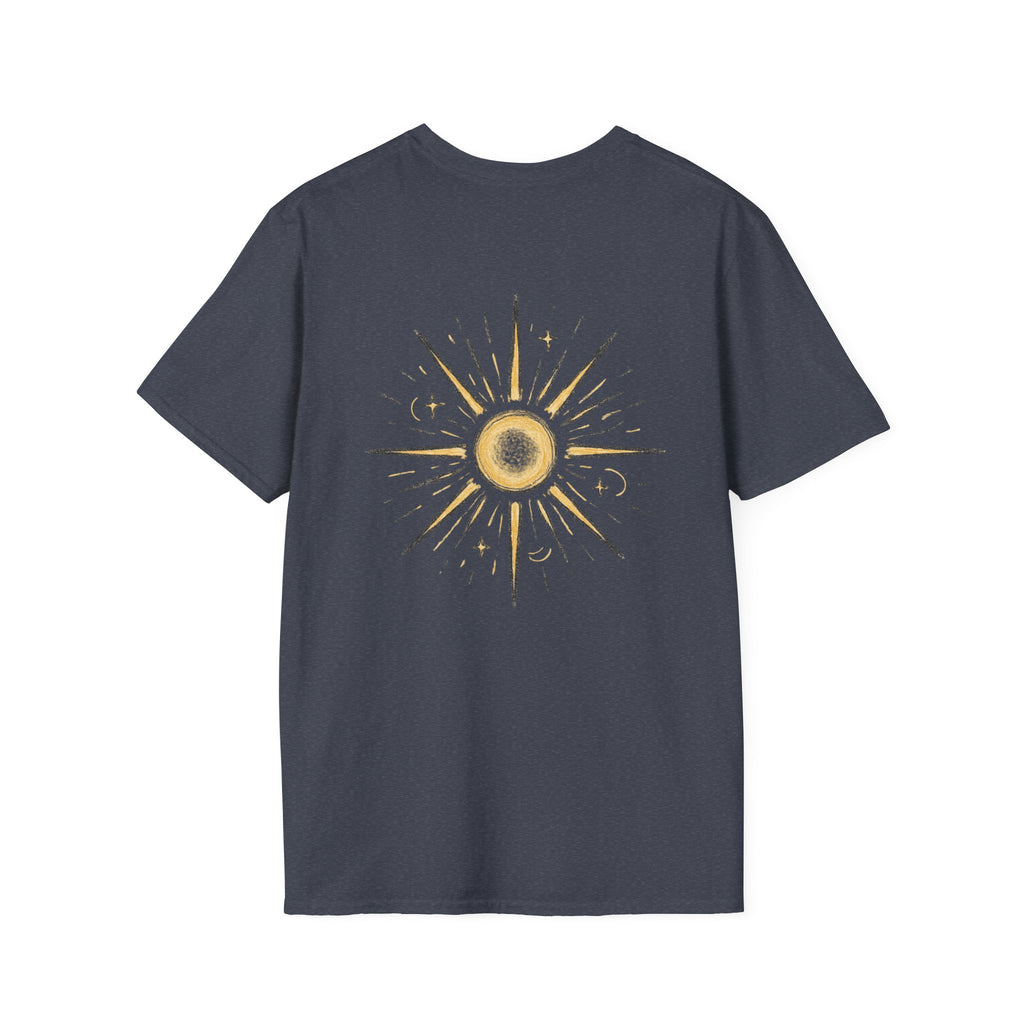 Sunburst Graphic T-Shirt — Retro Celestial Sun Chest & Back Print