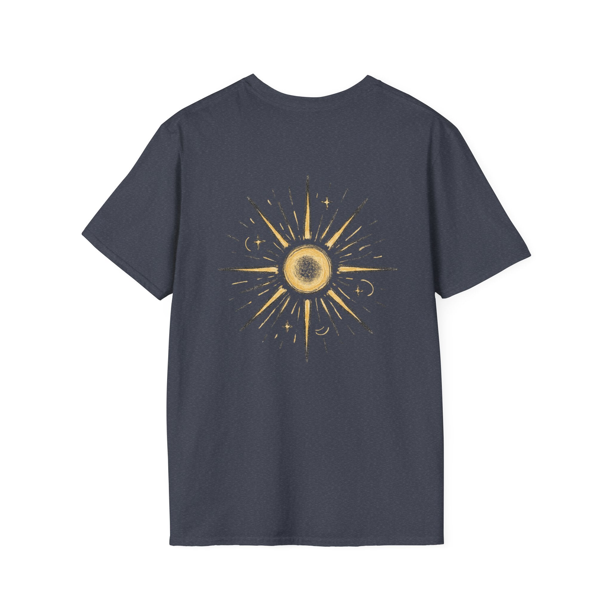 Sunburst Graphic T-Shirt — Retro Celestial Sun Chest & Back Print