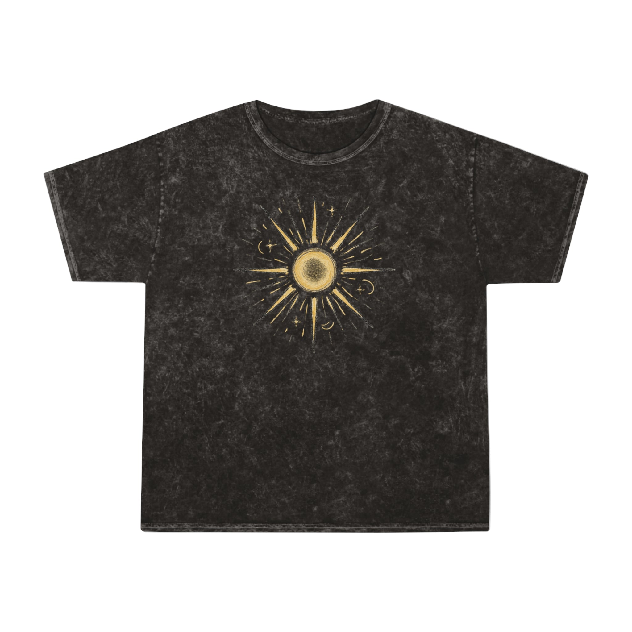 Mineral Wash Sunburst Tee — Vintage Golden Sun Graphic