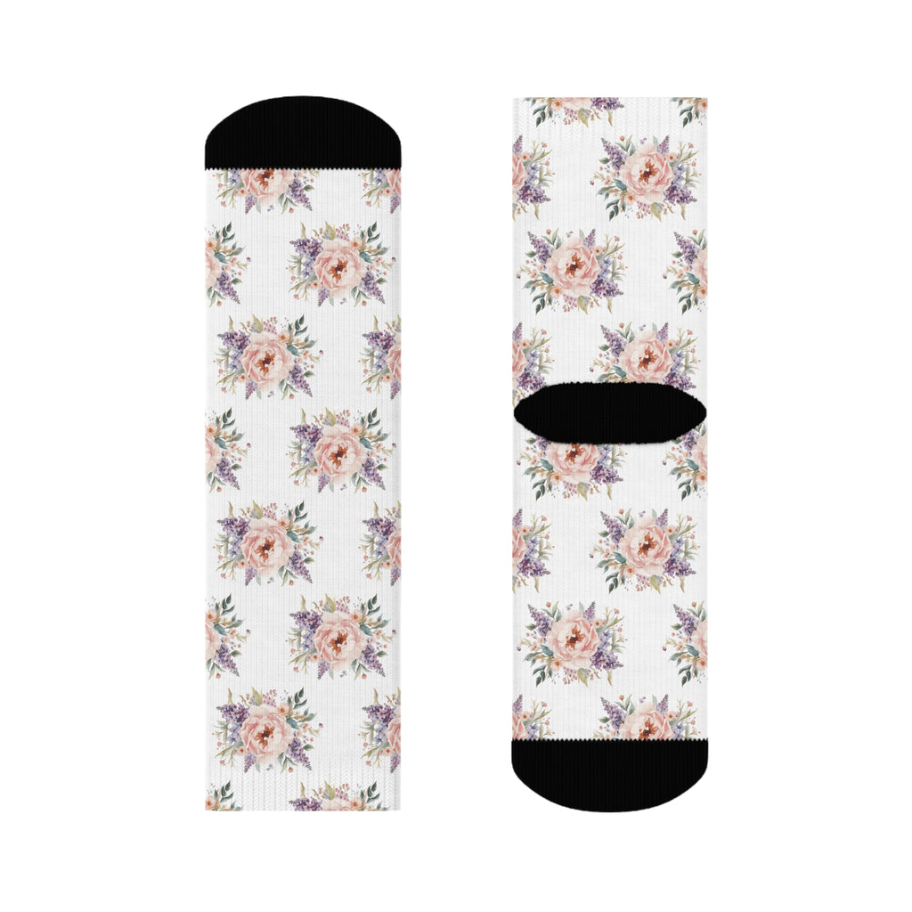 Floral Vintage Rose Crew Socks — Pretty Pastel Bouquet Pattern