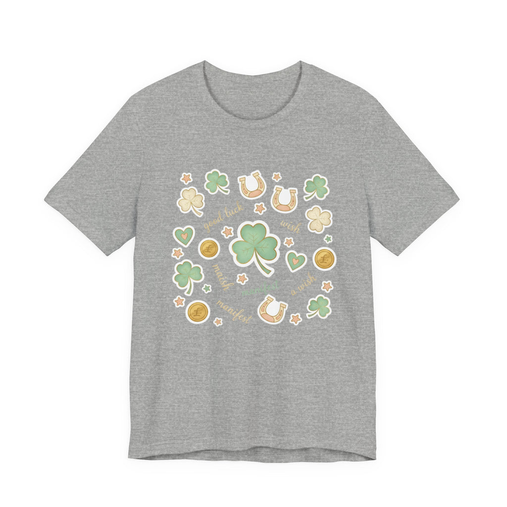 Lucky Charm Sticker Pattern Tee | Mint Gold good luck symbol pattern
