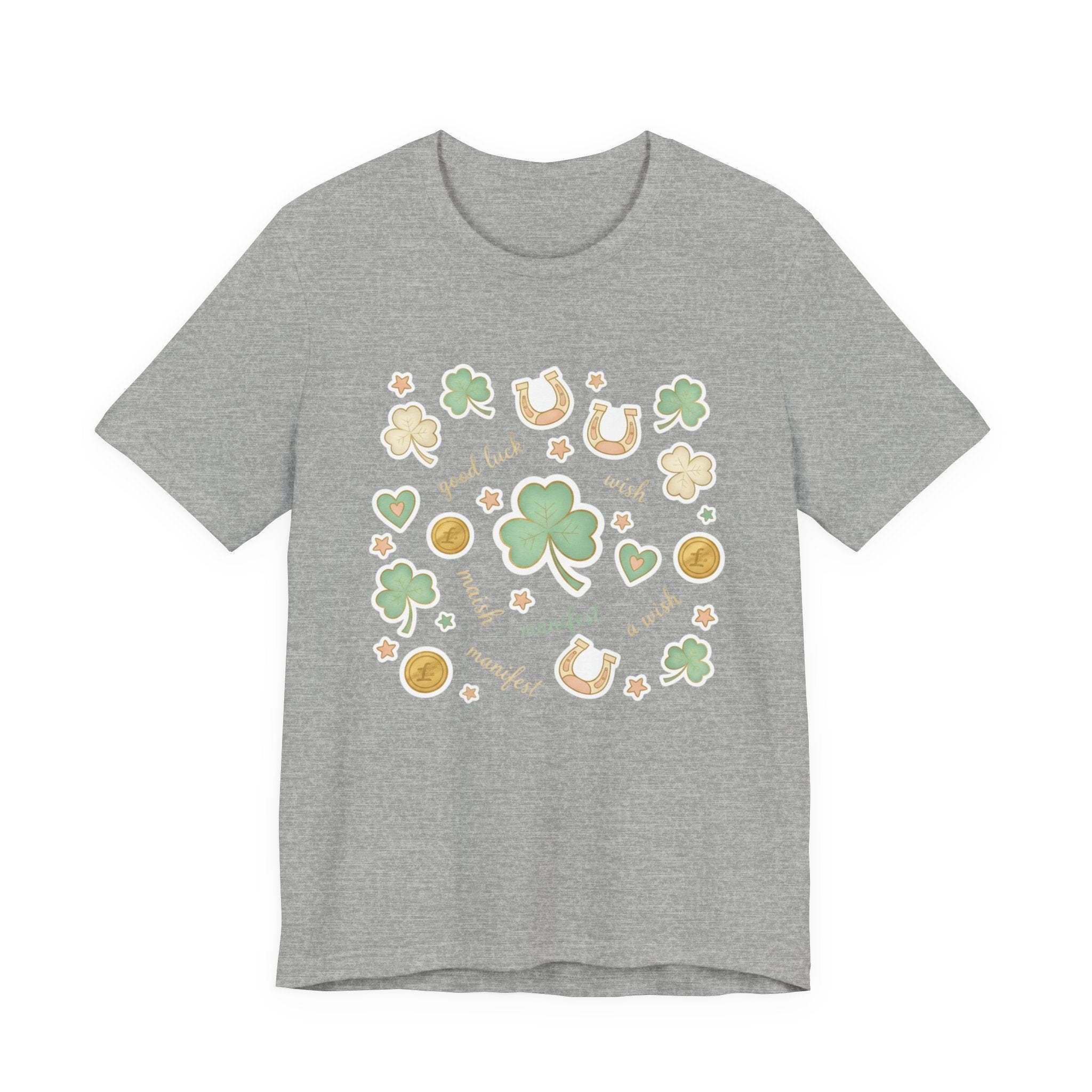 Lucky Charm Sticker Pattern Tee | Mint Gold good luck symbol pattern