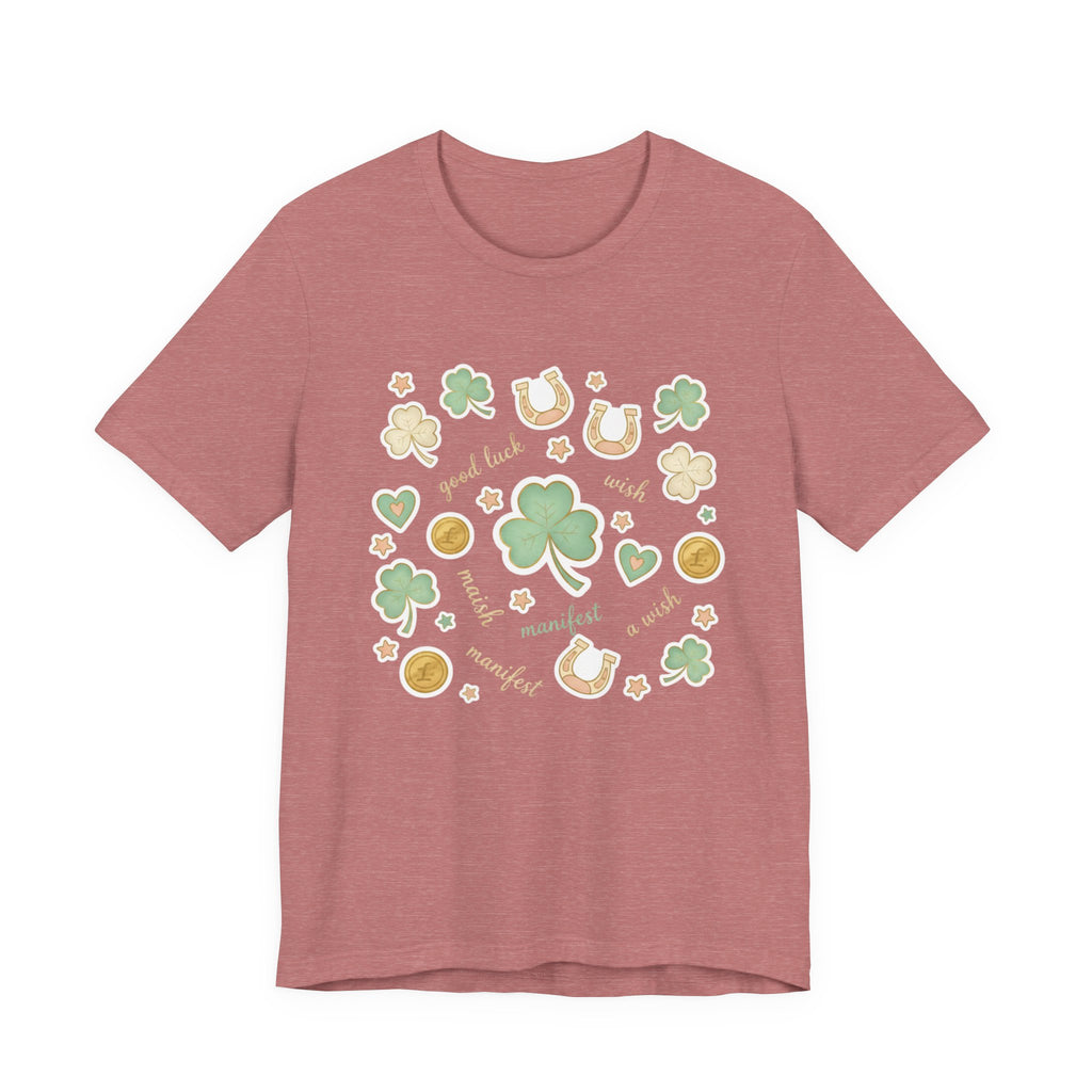 Lucky Charm Sticker Pattern Tee | Mint Gold good luck symbol pattern
