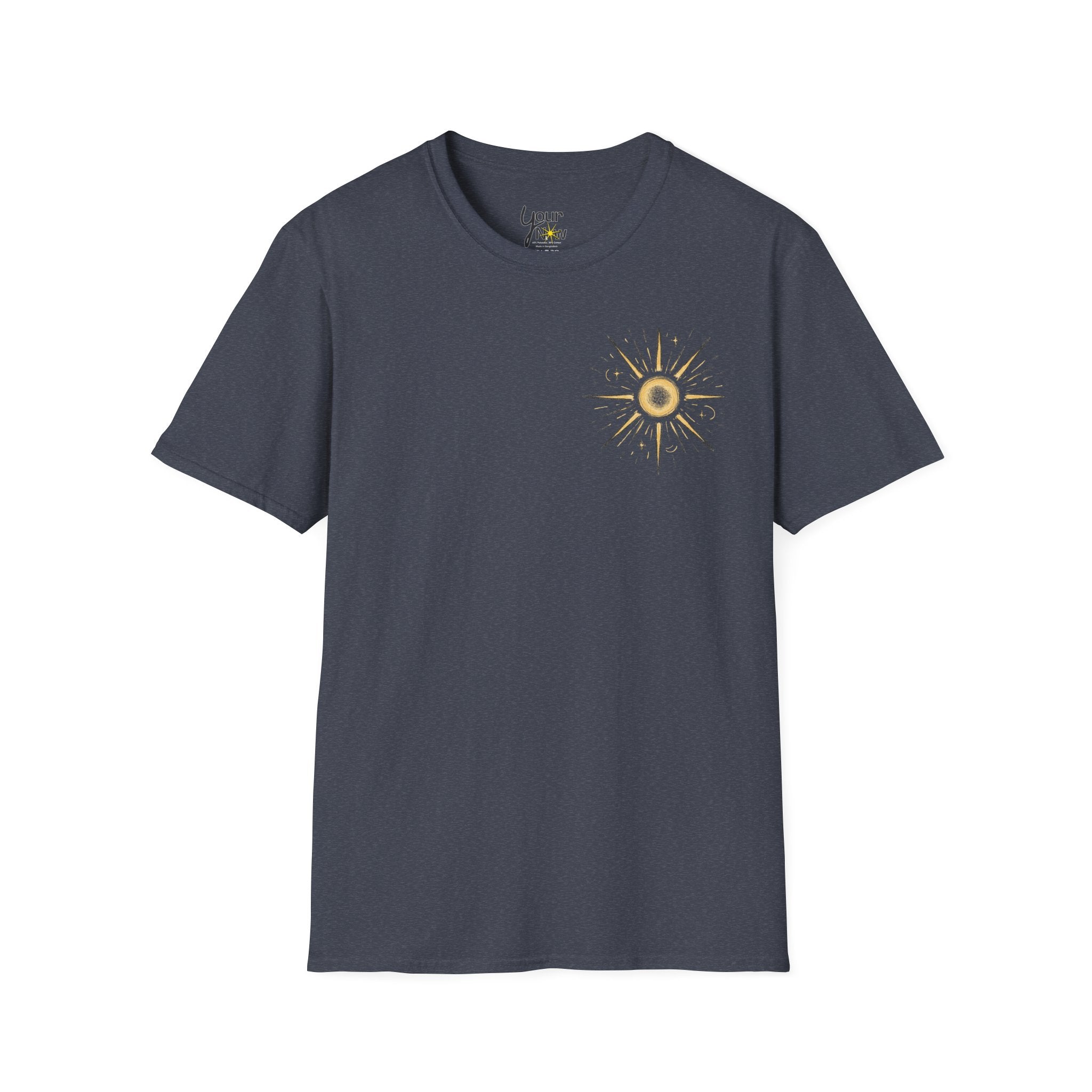 Sunburst Graphic T-Shirt — Retro Celestial Sun Chest & Back Print