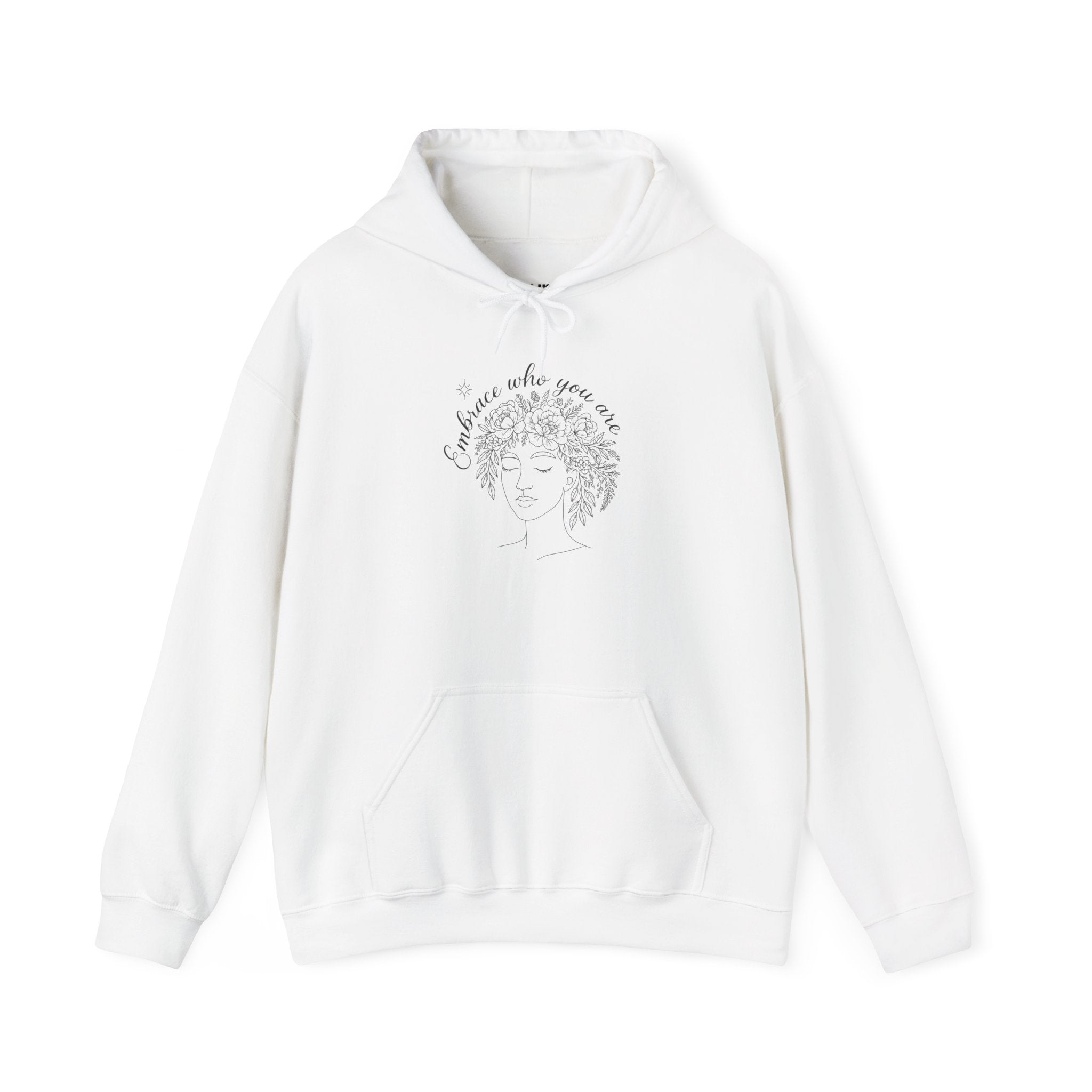 Hoodie – "Embrace Where You Are" Floral Line Art Comfort Hoodie