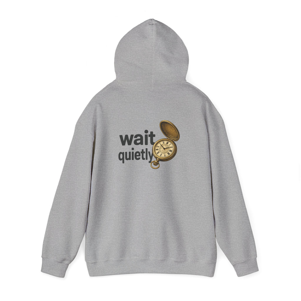 Wait Quietly Pocket Watch Hoodie – Vintage Timepiece Graphic Sweatshirt