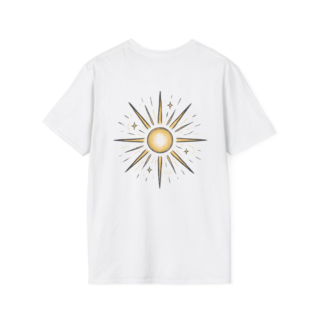 Sunburst Graphic T-Shirt — Retro Celestial Sun Chest & Back Print