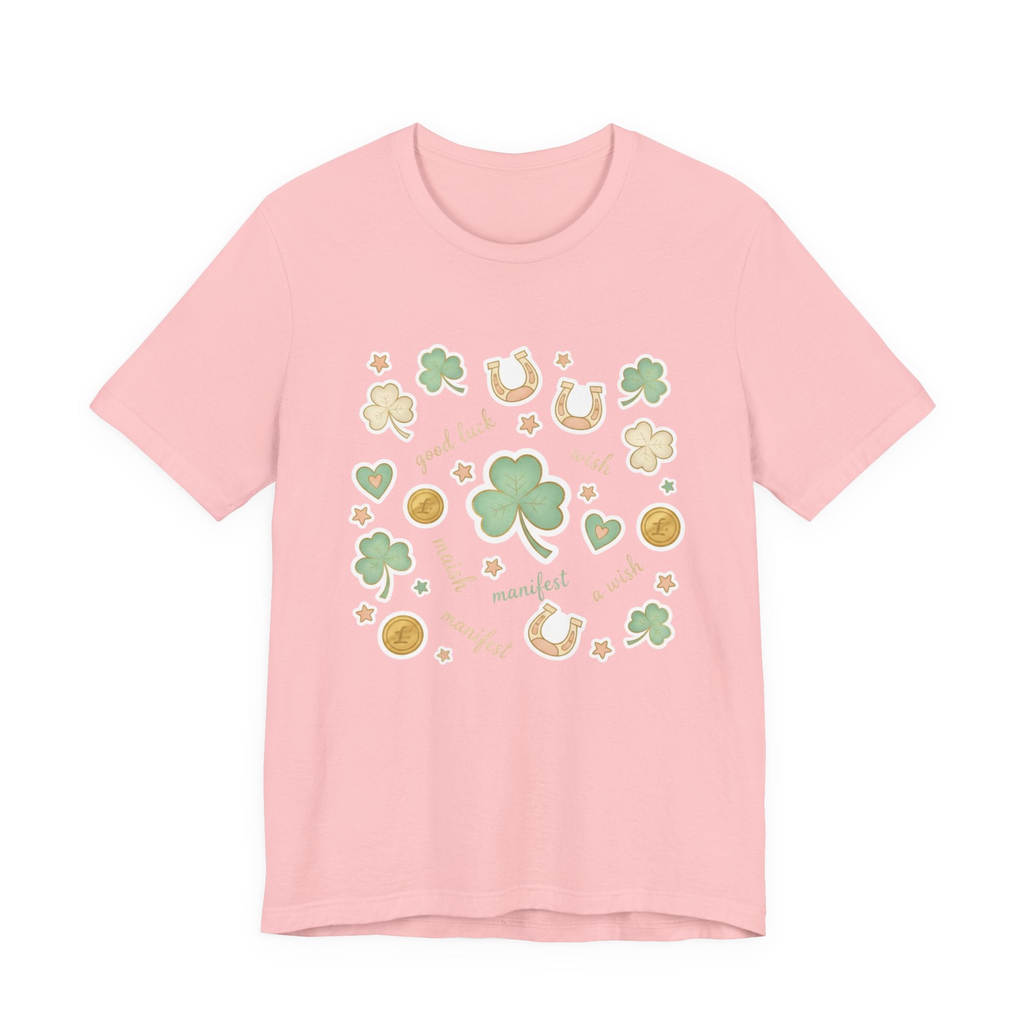 Lucky Charm Sticker Pattern Tee | Mint Gold good luck symbol pattern