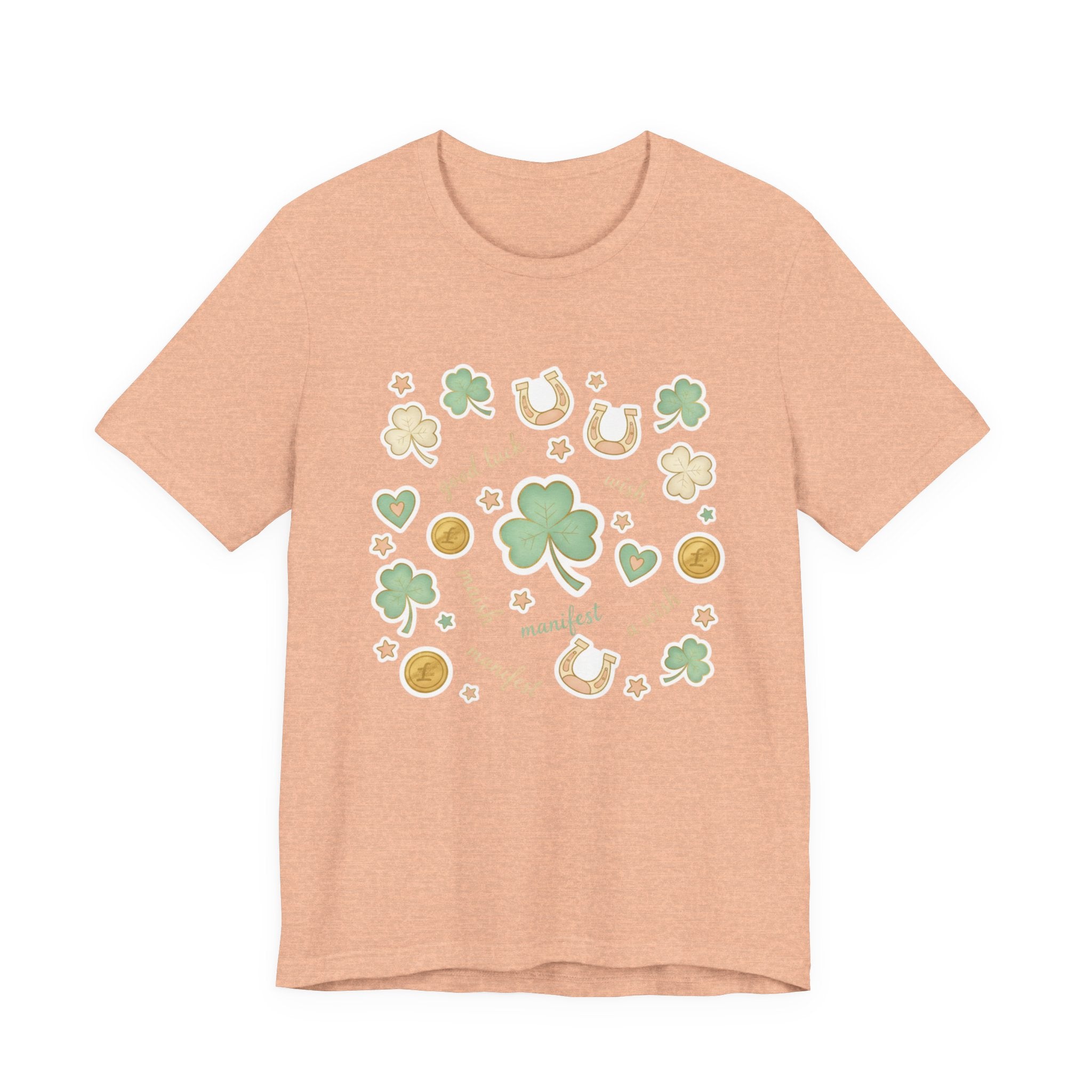 Lucky Charm Sticker Pattern Tee | Mint Gold good luck symbol pattern