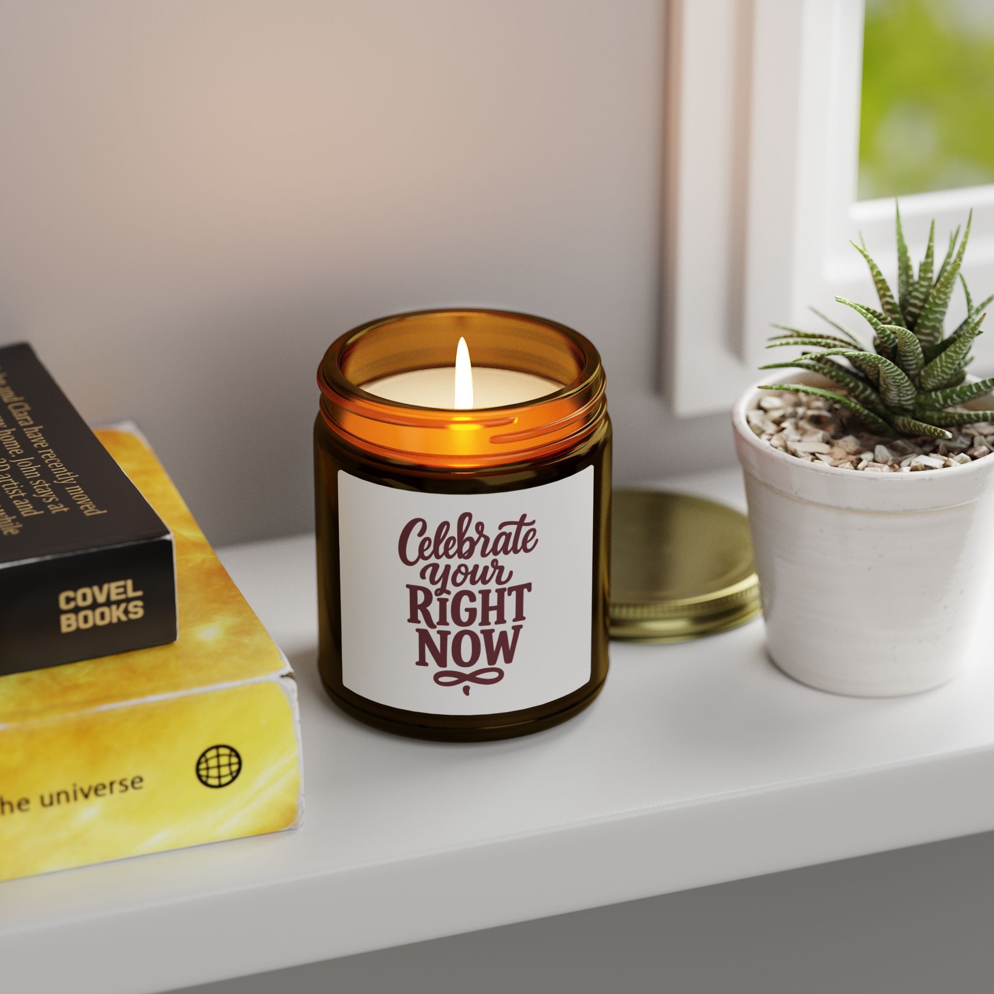 Celebrate Your Right Now — Amber Glass Cashmere Musk Candle (Coconut Apricot Wax, 4oz & 9oz)