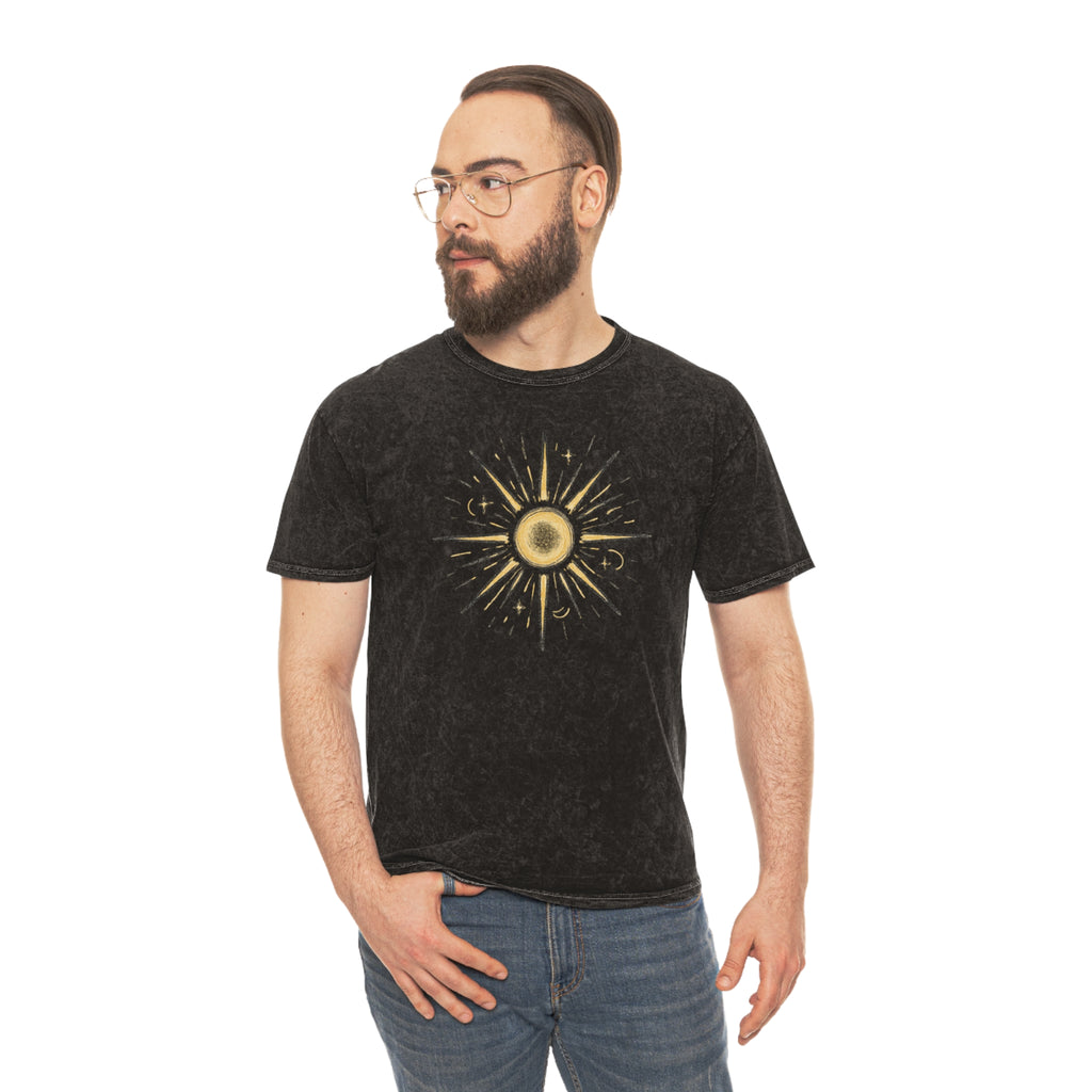 Mineral Wash Sunburst Tee — Vintage Golden Sun Graphic