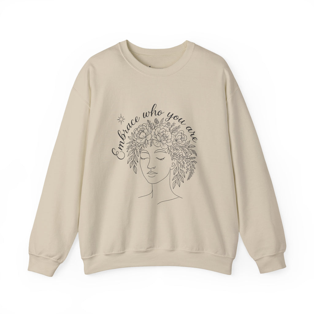 Sweatshirt — "Embrace Who You Are" Floral Line Art Crewneck
