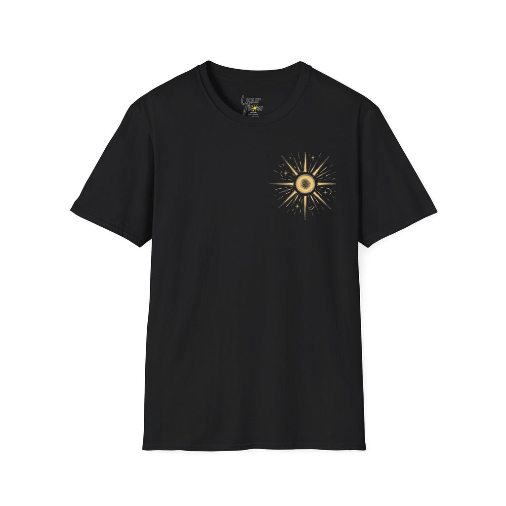 Sunburst Graphic T-Shirt — Retro Celestial Sun Chest & Back Print