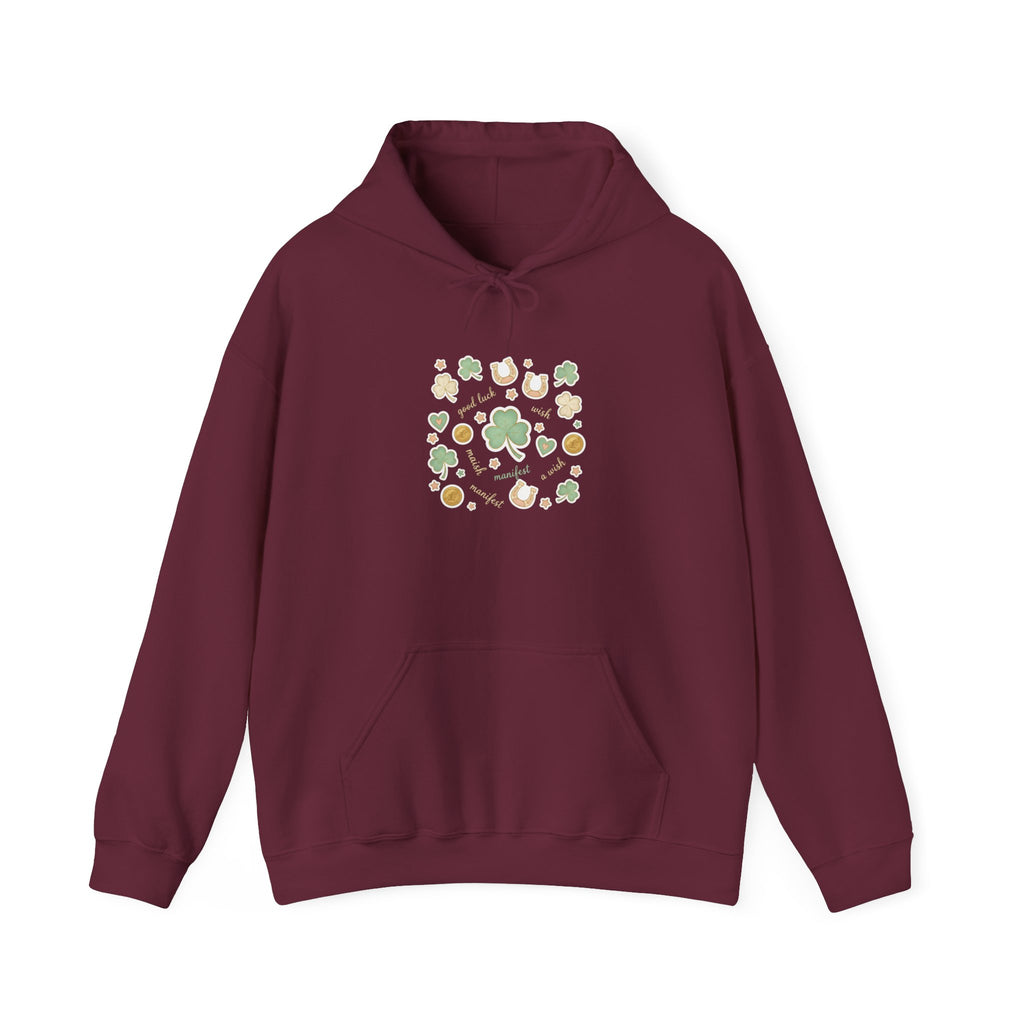 Lucky Charm Sticker Pattern Hoodie | mint gold good luck symbols