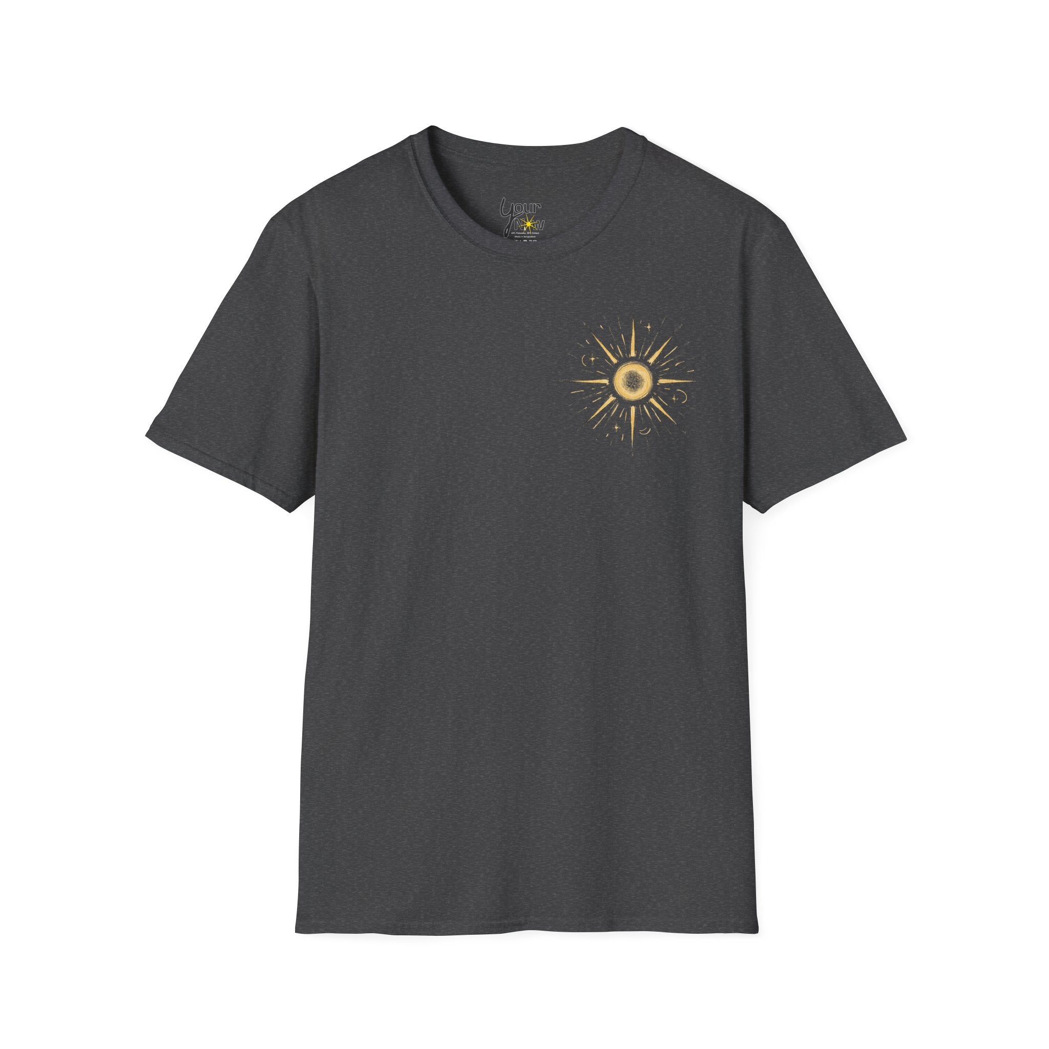 Sunburst Graphic T-Shirt — Retro Celestial Sun Chest & Back Print