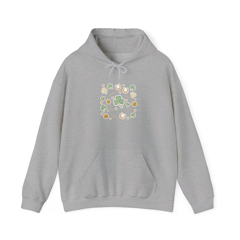 Lucky Charm Sticker Pattern Hoodie | mint gold good luck symbols