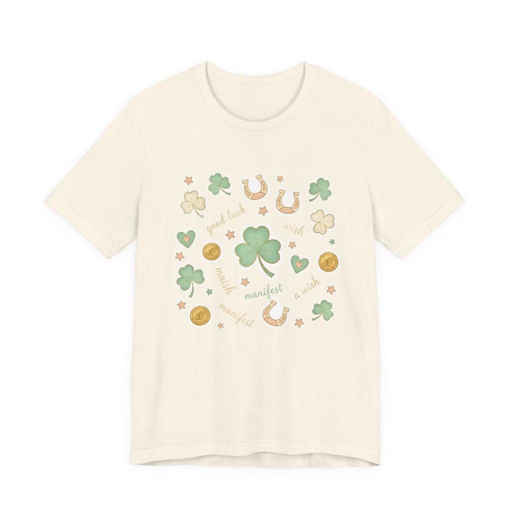 Lucky Charm Sticker Pattern Tee | Mint Gold good luck symbol pattern