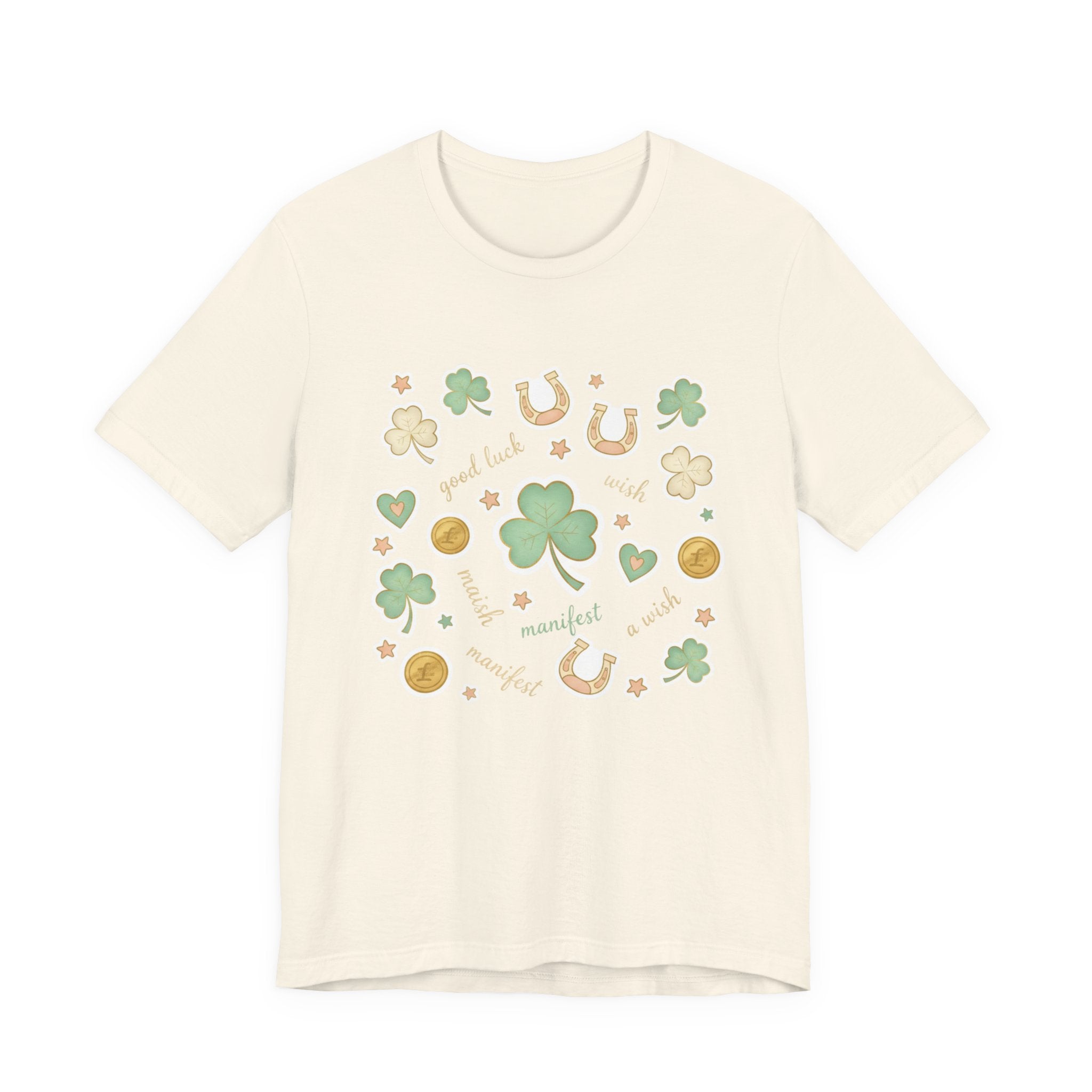 Lucky Charm Sticker Pattern Tee | Mint Gold good luck symbol pattern