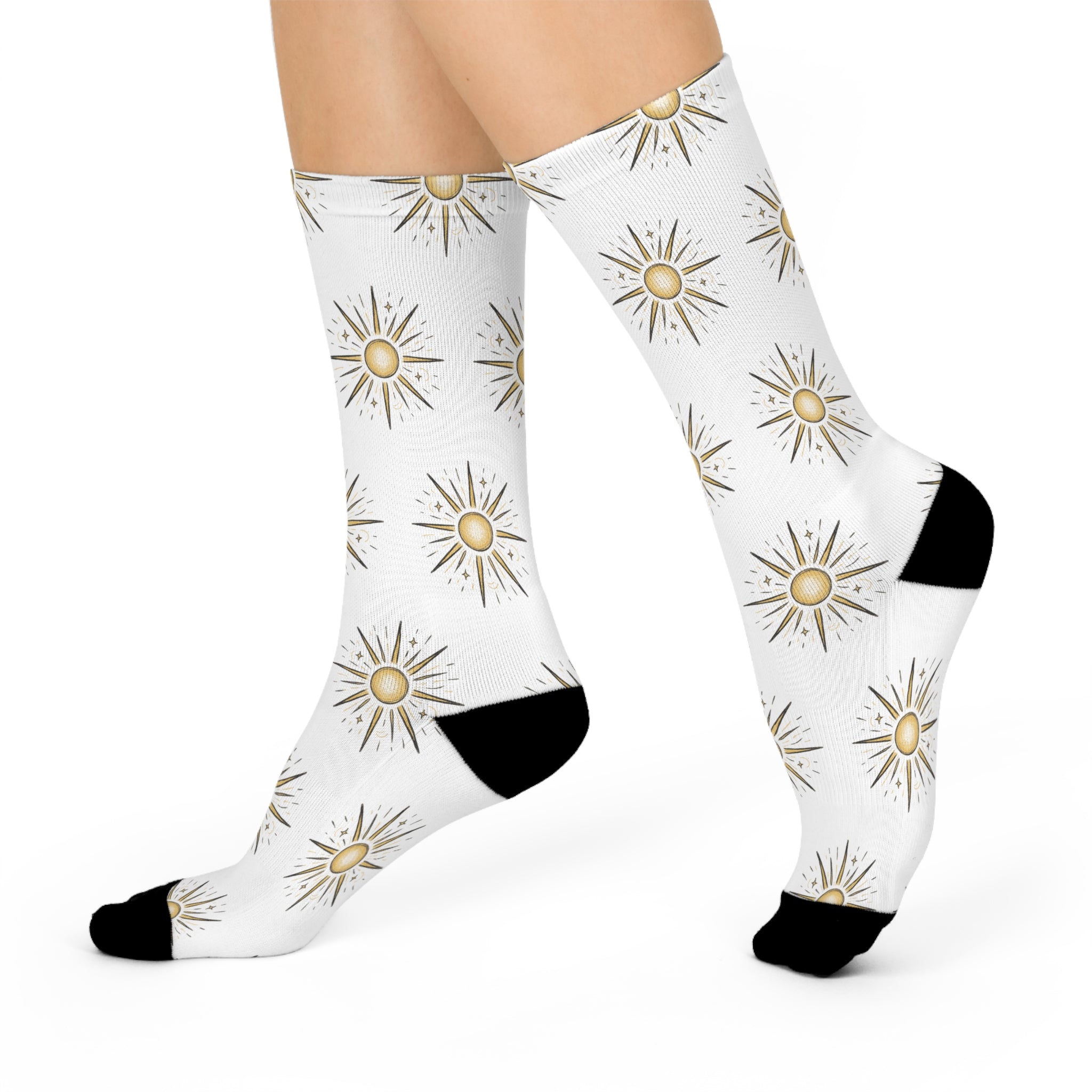 Sunburst Pattern Cushioned Crew Socks — Gold Starburst Athletic Socks