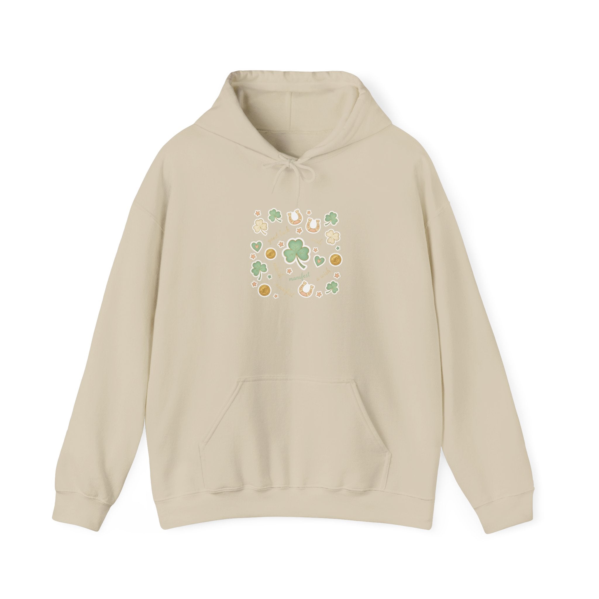 Lucky Charm Sticker Pattern Hoodie | mint gold good luck symbols