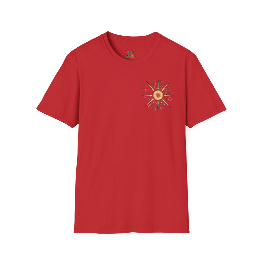 Sunburst Graphic T-Shirt — Retro Celestial Sun Chest & Back Print