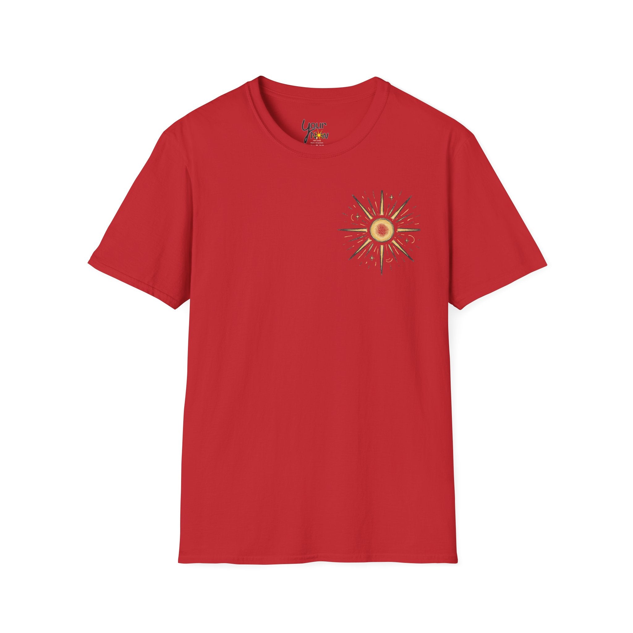 Sunburst Graphic T-Shirt — Retro Celestial Sun Chest & Back Print