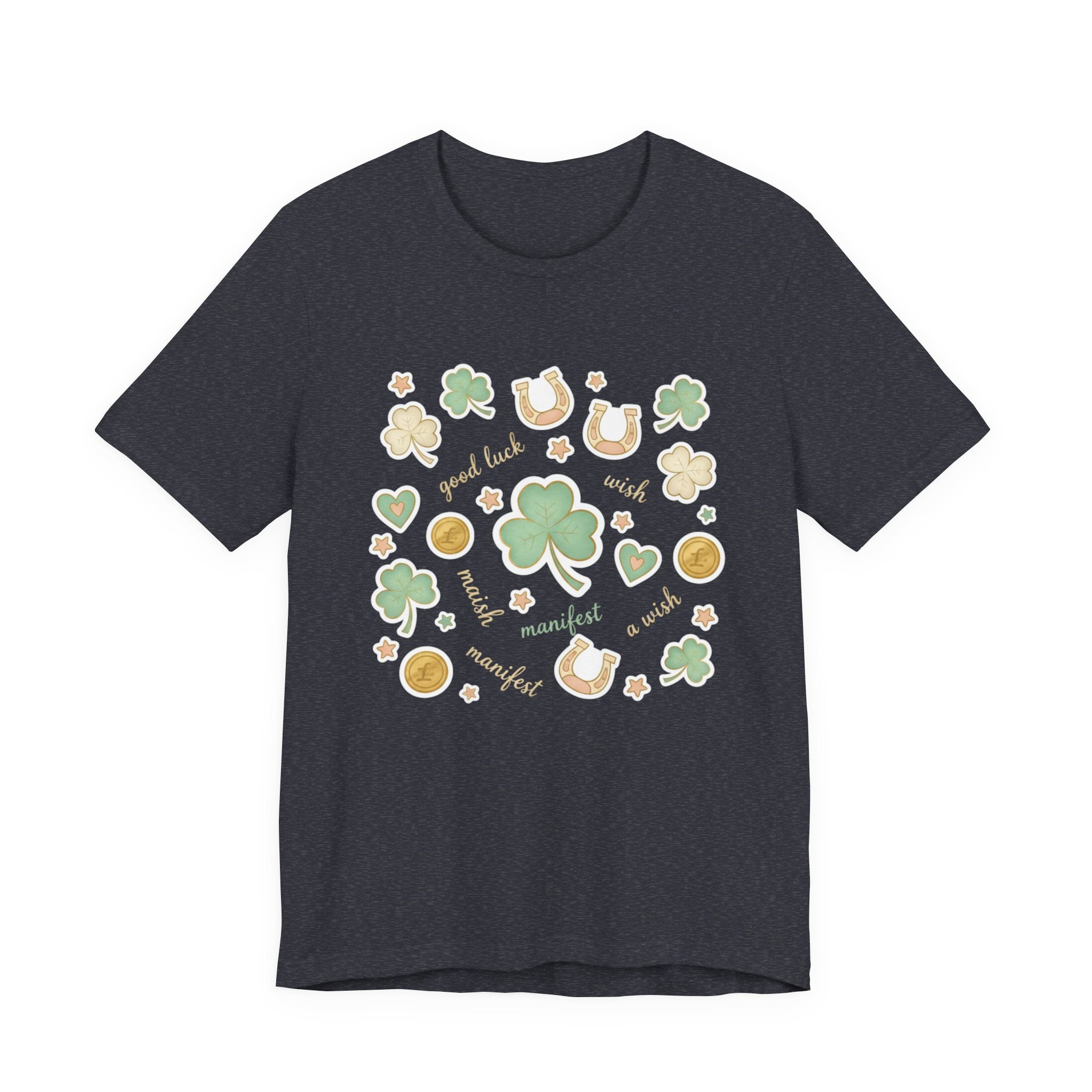 Lucky Charm Sticker Pattern Tee | Mint Gold good luck symbol pattern